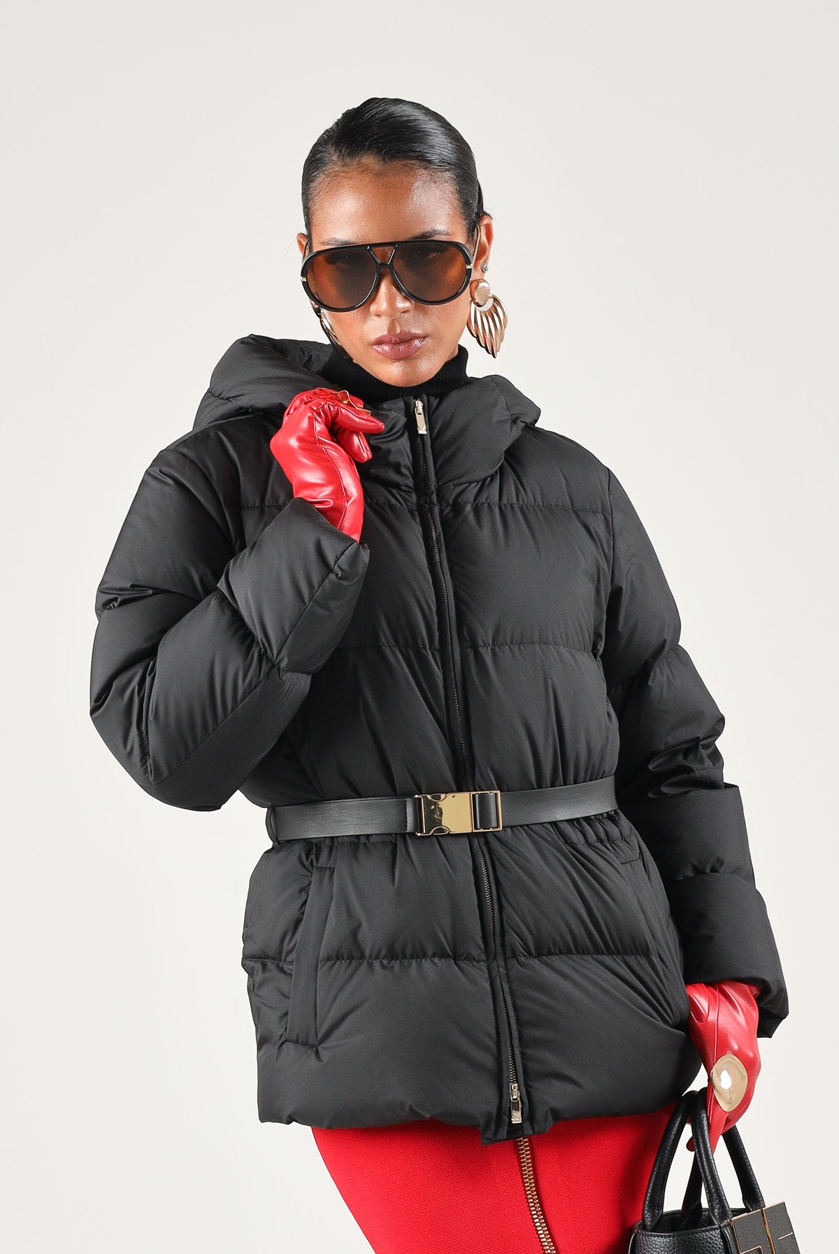 MAX MARA STUDIO Piumino MSTLANA nero per donna con cappuccio avvolgente e cintura elastica in vita impreziosita 2626486022600 005 MAX MARA STUDIO