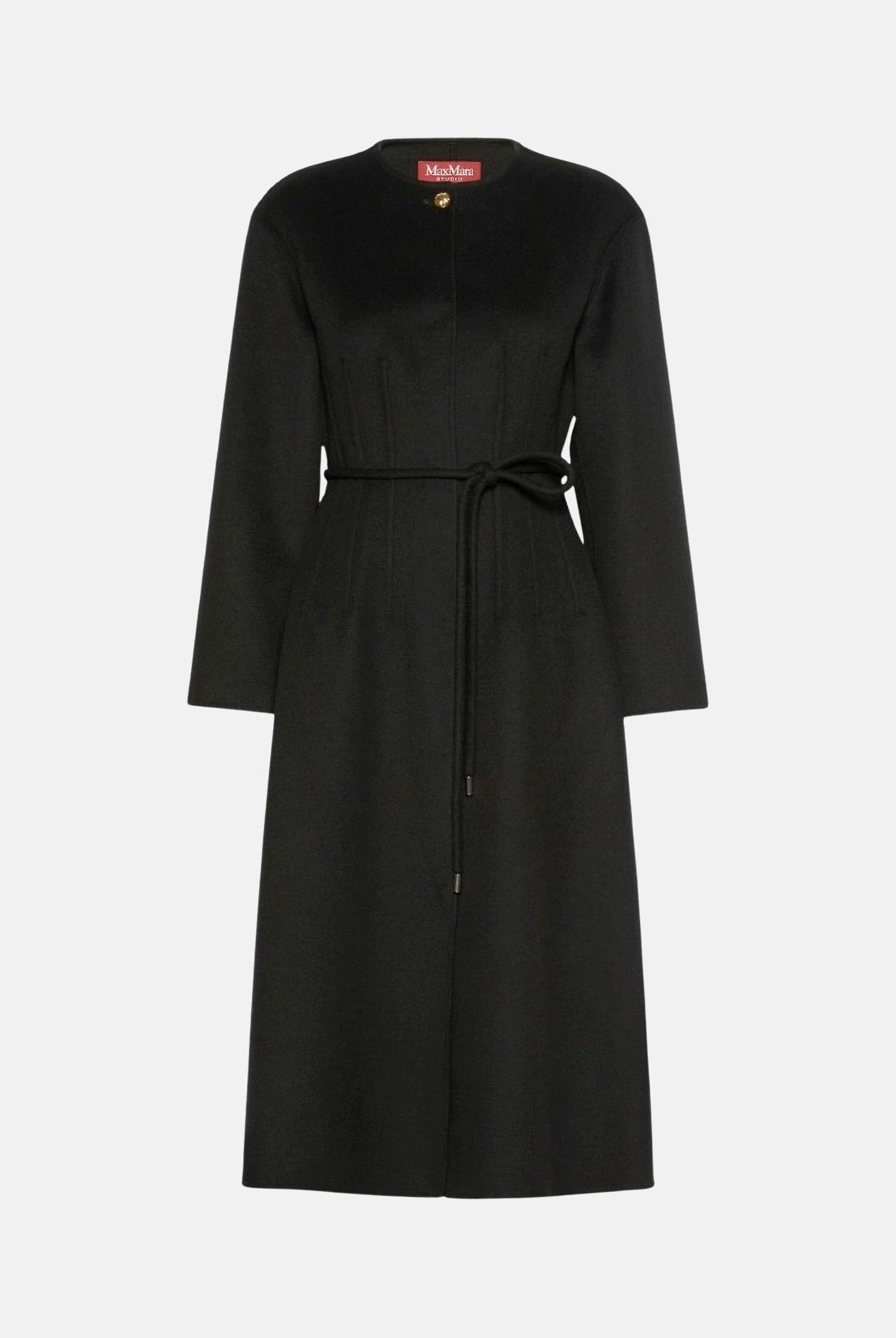MAX MARA Cappotto lungo nero in cachemire e seta da donna, con cintura<BR/> 2626016011600 007 MAX MARA