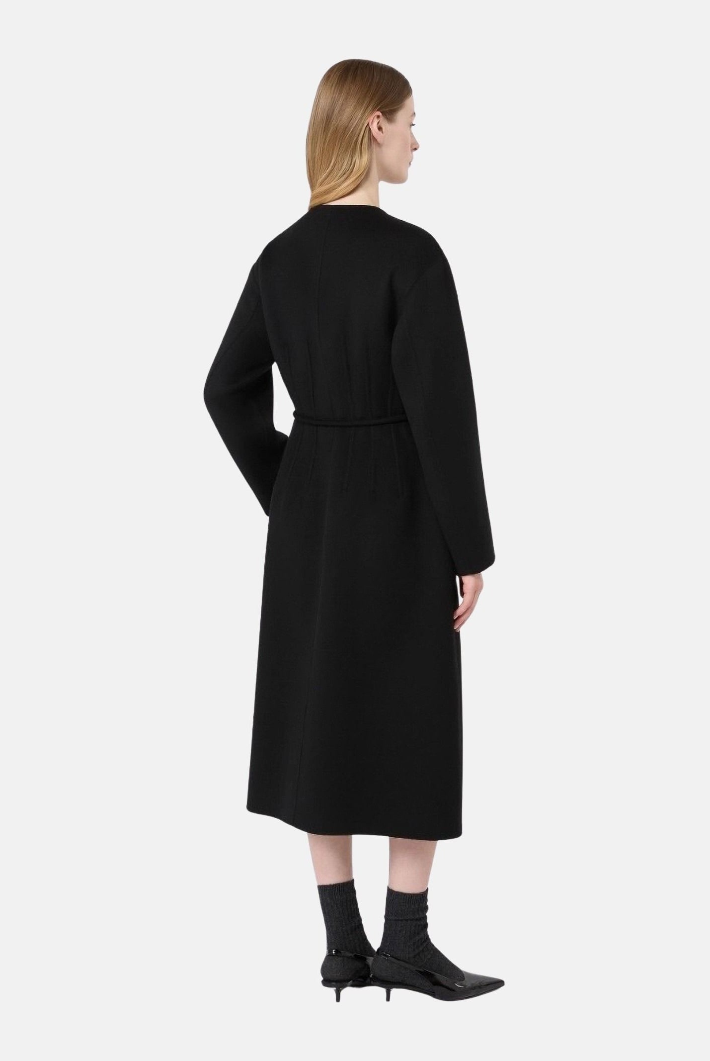MAX MARA Cappotto lungo nero in cachemire e seta da donna, con cintura<BR/> 2626016011600 007 MAX MARA