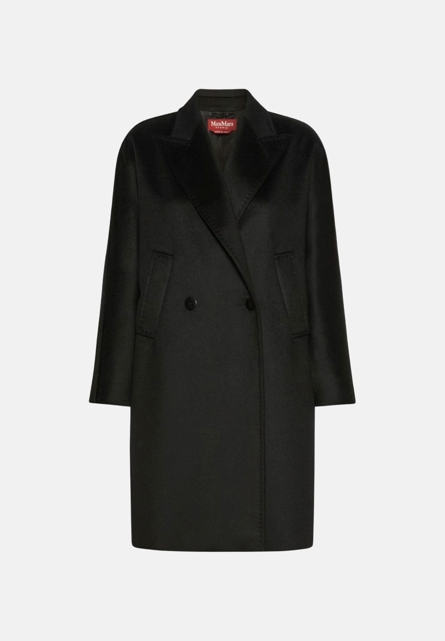 MAX MARA STUDIO Cappotto MSTMASTRO doppiopetto in drap lana, nero, da donna<BR/> 2626016071600 013 MAX MARA