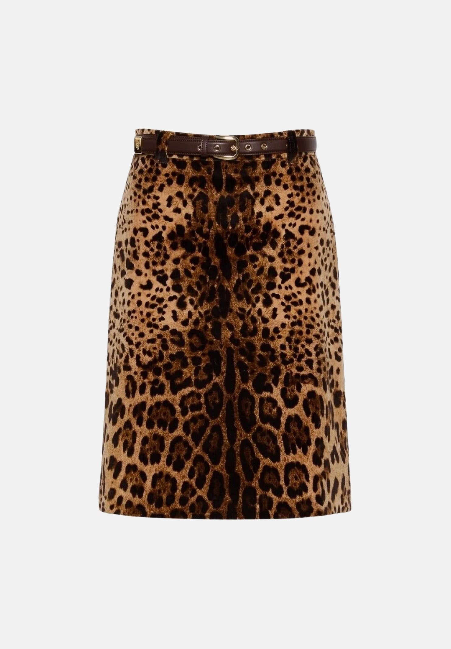 MAX MARA Gonna MSTFALANGE svasata, in velluto marrone da donna con stampa animalier<BR/> 2626106011600 001 MAX MARA