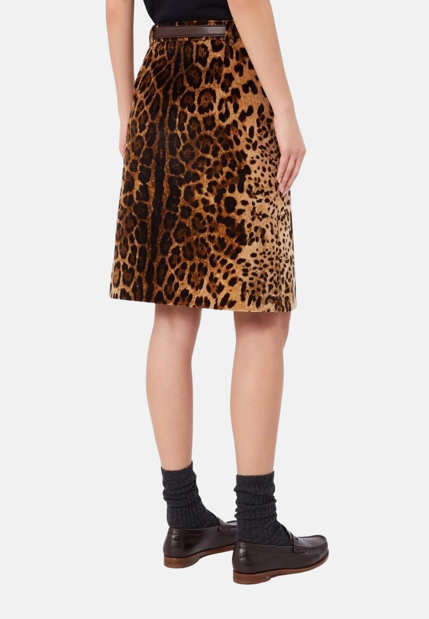 MAX MARA Gonna MSTFALANGE svasata, in velluto marrone da donna con stampa animalier<BR/> 2626106011600 001 MAX MARA