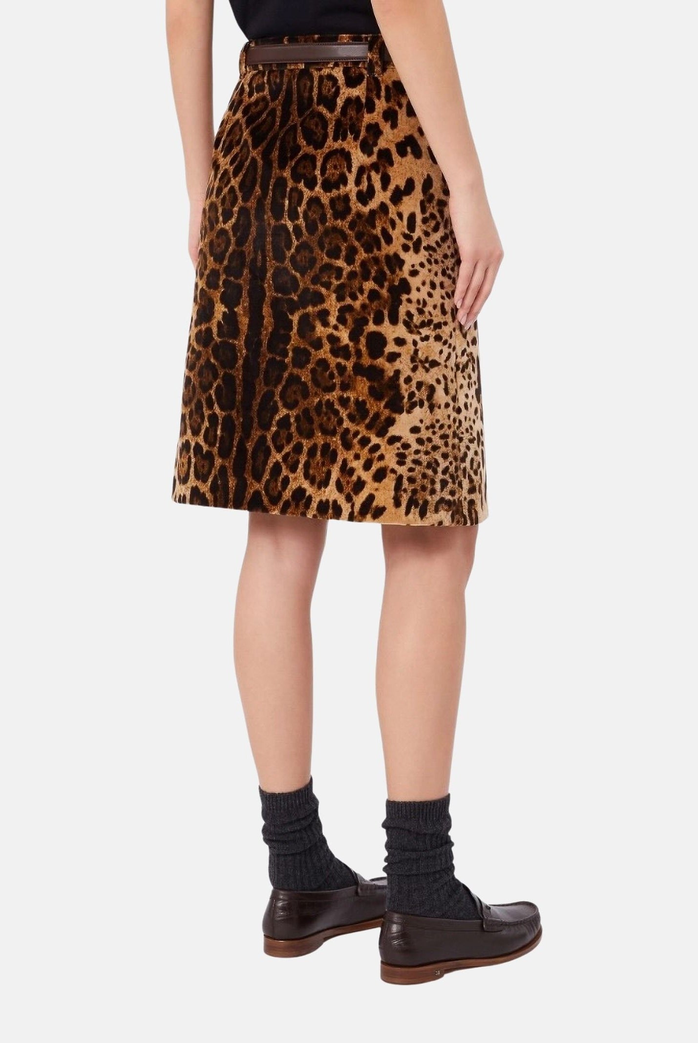 MAX MARA Gonna MSTFALANGE svasata, in velluto marrone da donna con stampa animalier<BR/> 2626106011600 001 MAX MARA