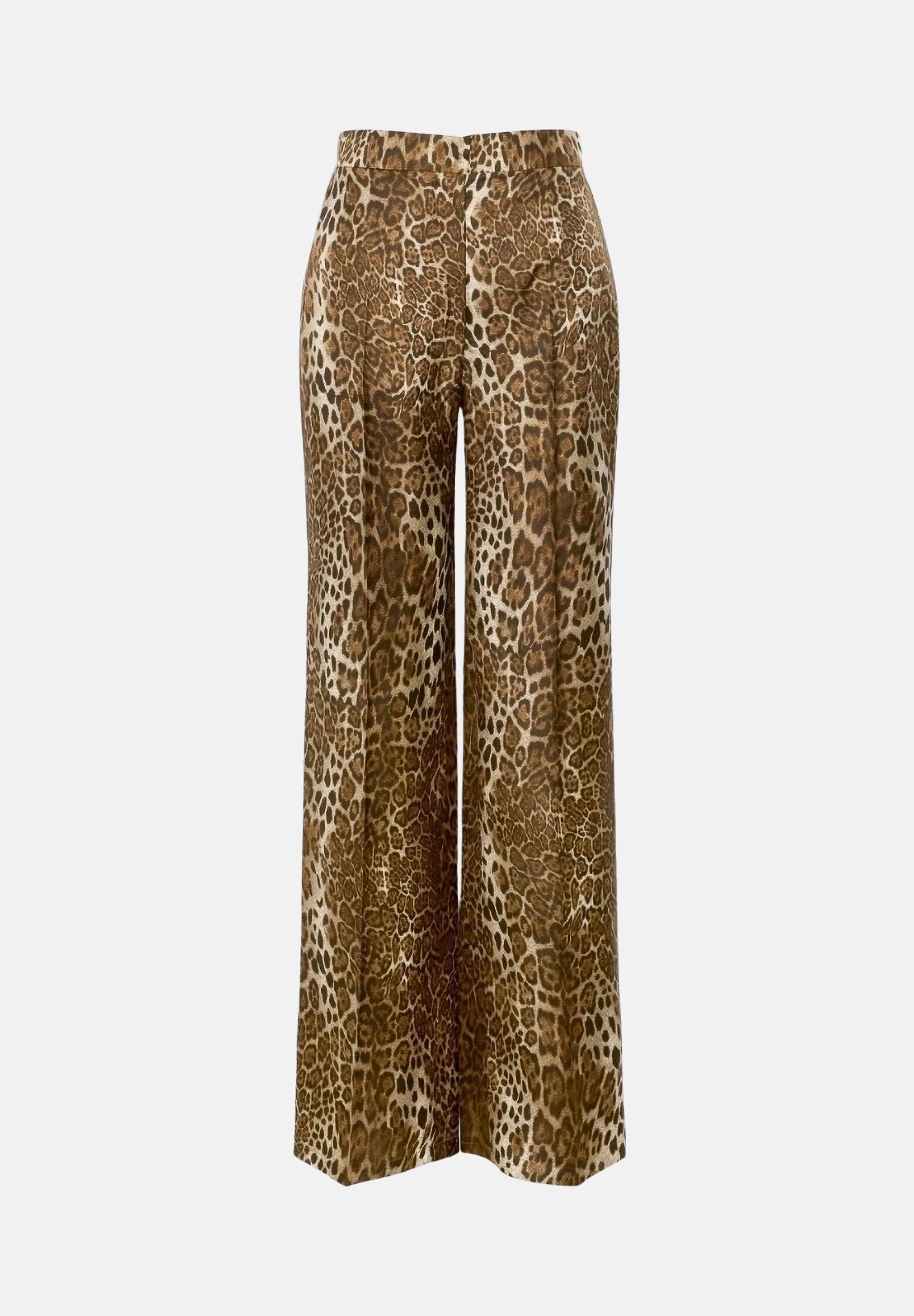 MAX MARA Pantaloni MSTROMAN in seta marrone-beige, da donna con motivo di collezione all over.<BR/> 2626136071600 001 MAX MARA