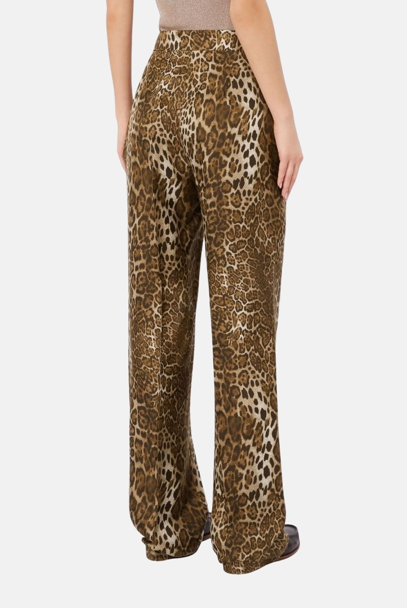 MAX MARA Pantaloni MSTROMAN in seta marrone-beige, da donna con motivo di collezione all over.<BR/> 2626136071600 001 MAX MARA