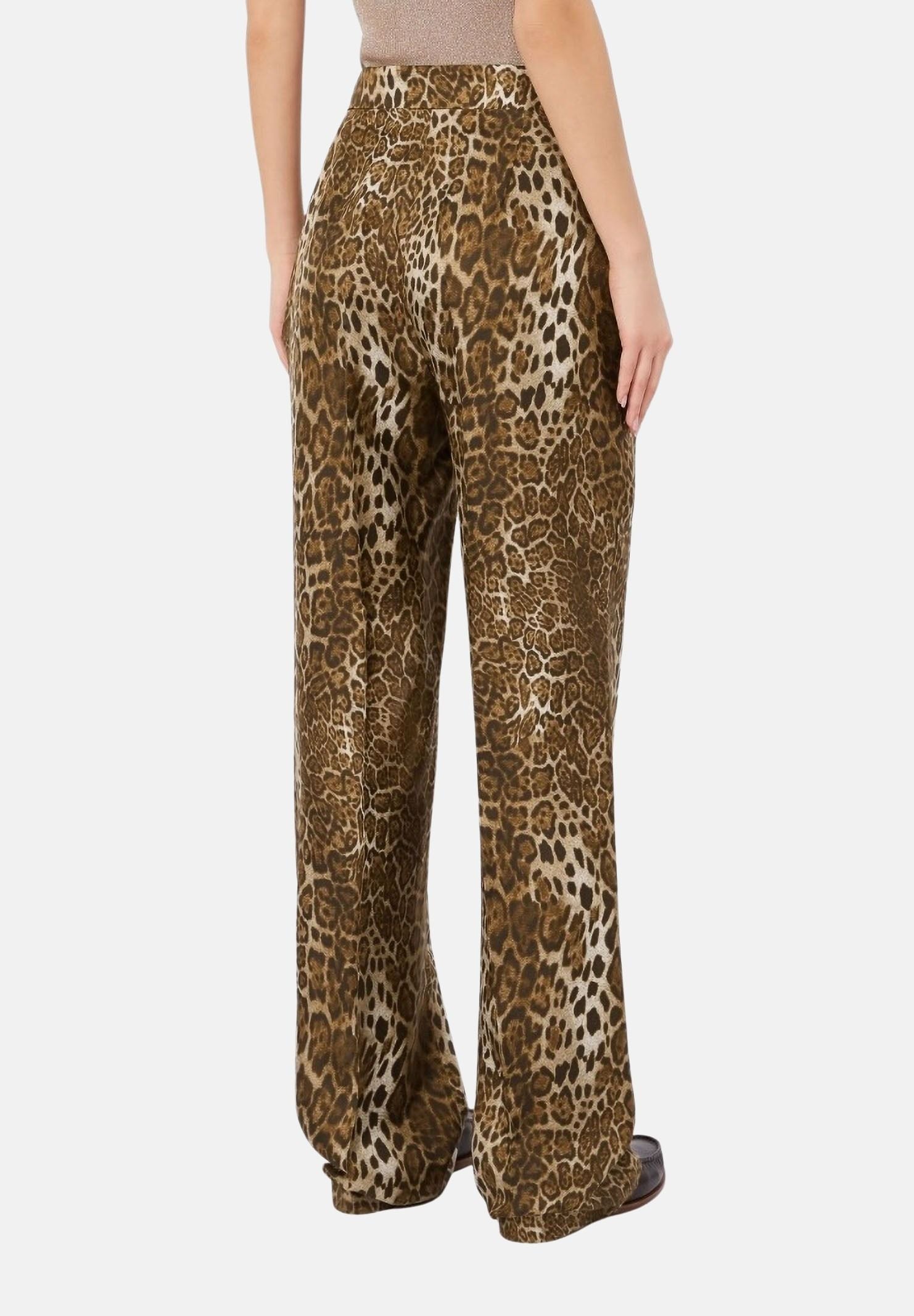 MAX MARA Pantaloni MSTROMAN in seta marrone-beige, da donna con motivo di collezione all over.<BR/> 2626136071600 001 MAX MARA