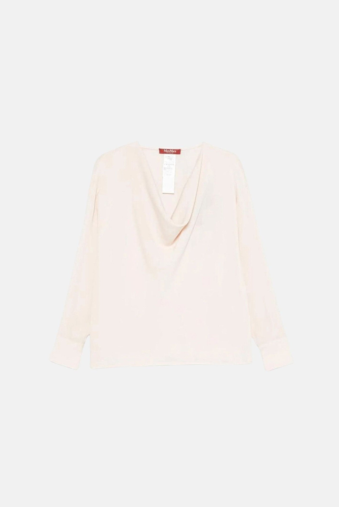 MAX MARA STUDIO Blusa MSTOTTIMO beige chiaro da donna con scollo drappeggiato a cascata.<BR/> 2626196015600 082 MAX MARA