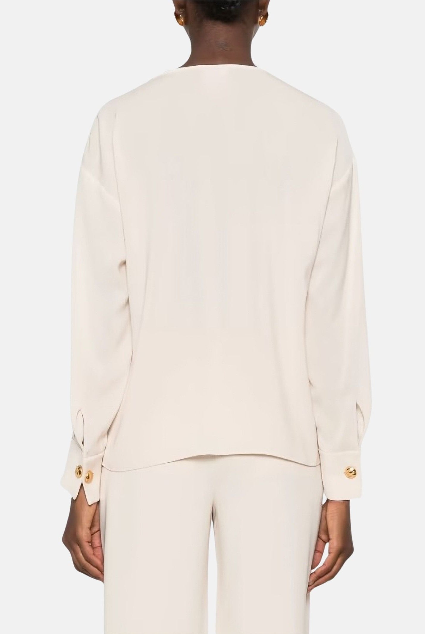 MAX MARA STUDIO Blusa MSTOTTIMO beige chiaro da donna con scollo drappeggiato a cascata.<BR/> 2626196015600 082 MAX MARA