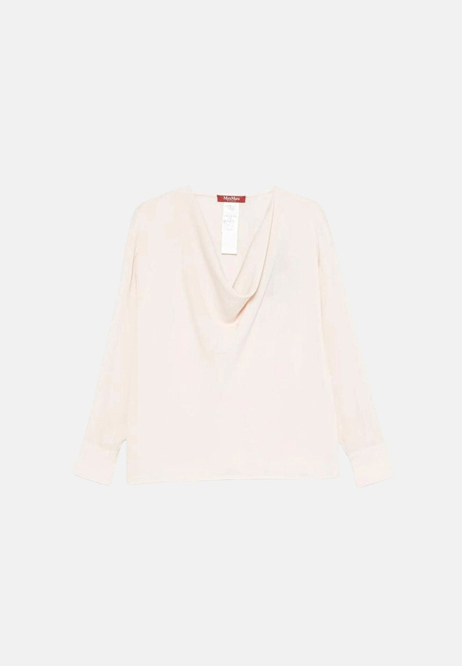 MAX MARA STUDIO Blusa MSTOTTIMO beige chiaro da donna con scollo drappeggiato a cascata.<BR/> 2626196015600 082 MAX MARA