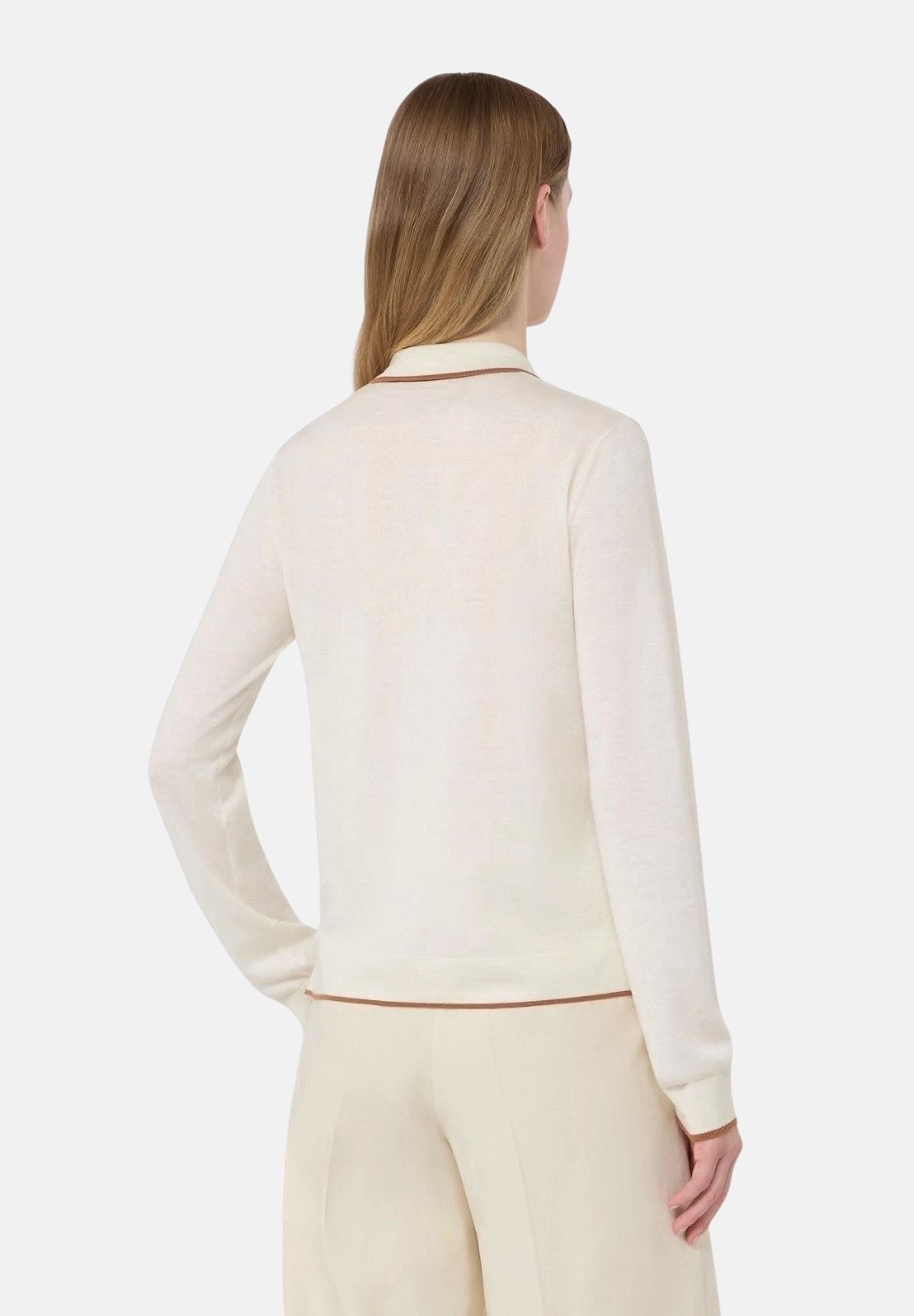 MAX MARA Cardigan MSTTARGA bianco con dettagli beige da donna con profili intarsiati 2626346011600 012 MAX MARA