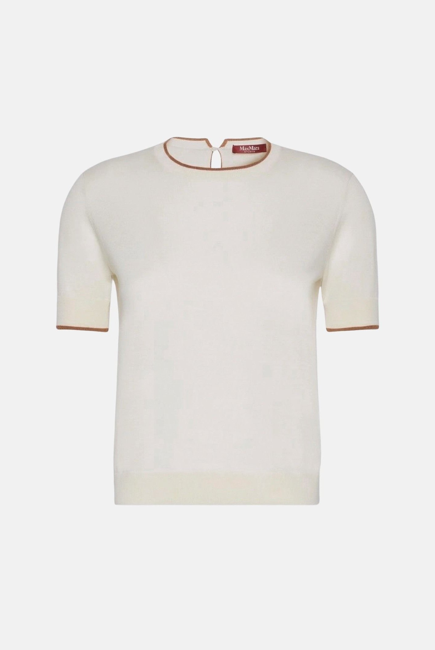 MAX MARA Maglia MSTAGENDA maniche corte in filato di lana bianco da donna con profilo intarsiato a contrasto. 2626366081600 012 MAX MARA