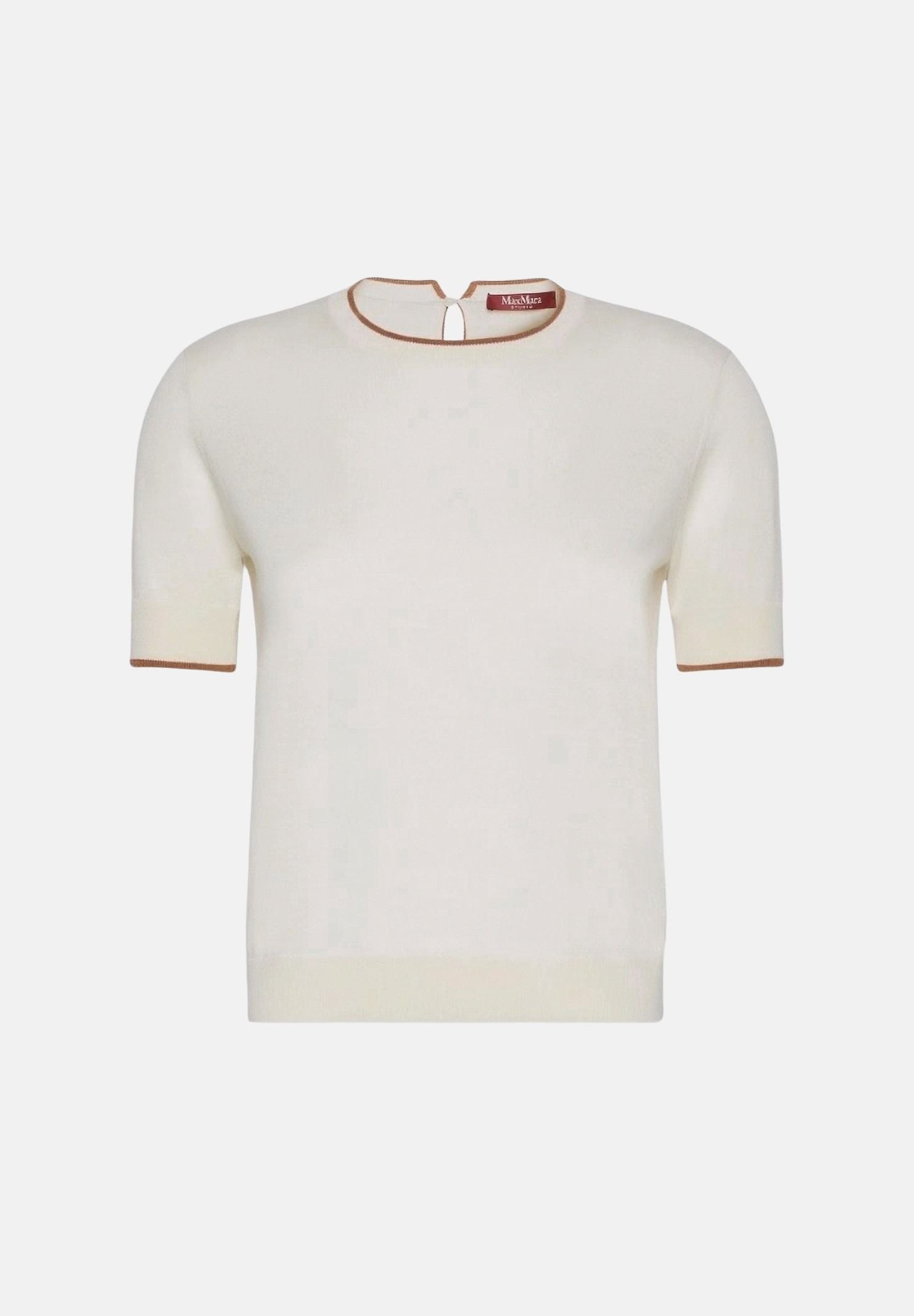 MAX MARA Maglia MSTAGENDA maniche corte in filato di lana bianco da donna con profilo intarsiato a contrasto. 2626366081600 012 MAX MARA