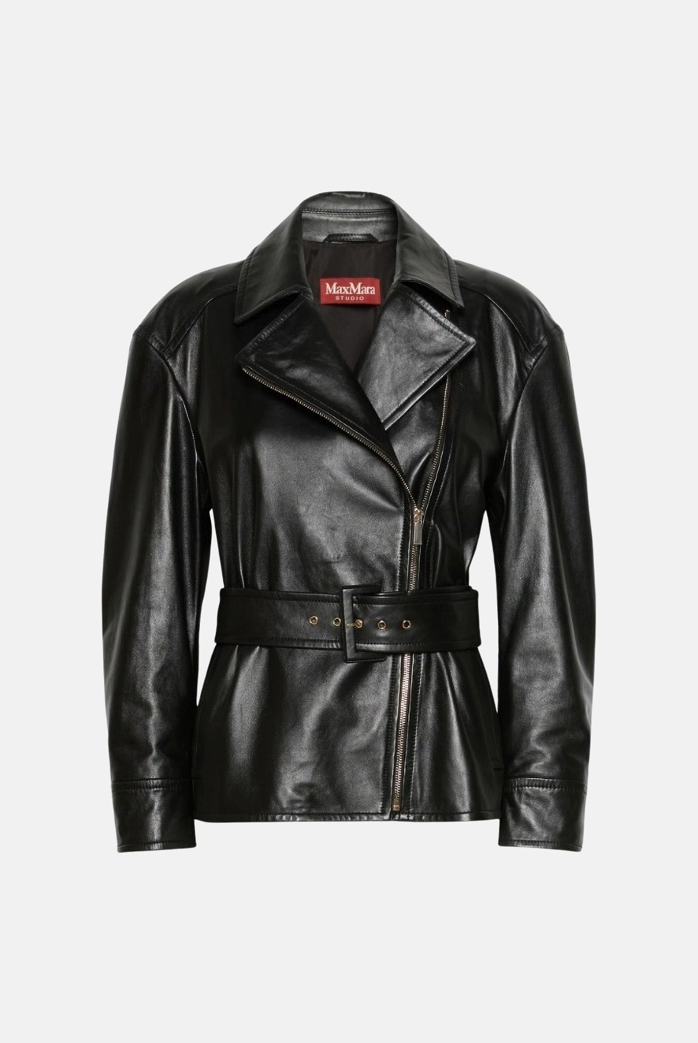 MAX MARA Giubbotto MSTGIUSTO biker in pelle nera da donna con cinturino 2626446011600 004 MAX MARA