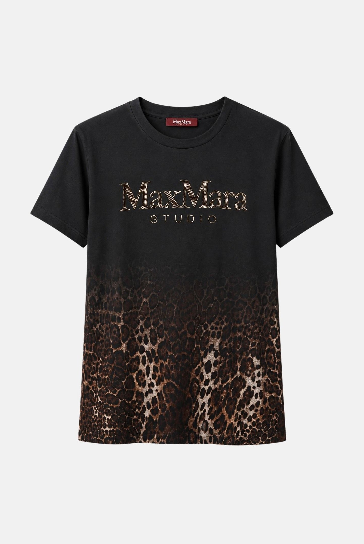 MAX MARA STUDIO T-shirt girocollo nera-marrone da donna con motivo leopardato sfumato sul fondo 2626976011600 005 MAX MARA