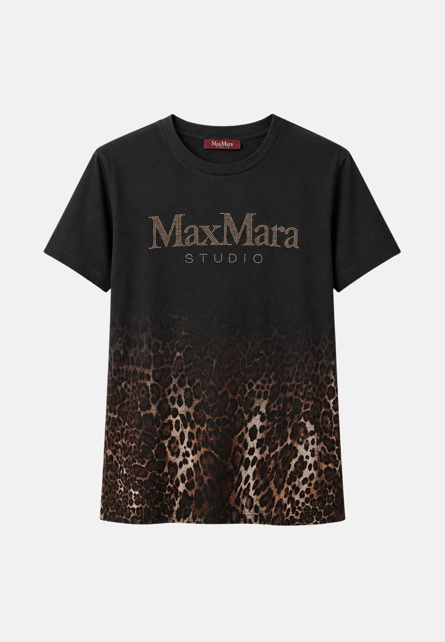MAX MARA STUDIO T-shirt girocollo nera-marrone da donna con motivo leopardato sfumato sul fondo 2626976011600 005 MAX MARA