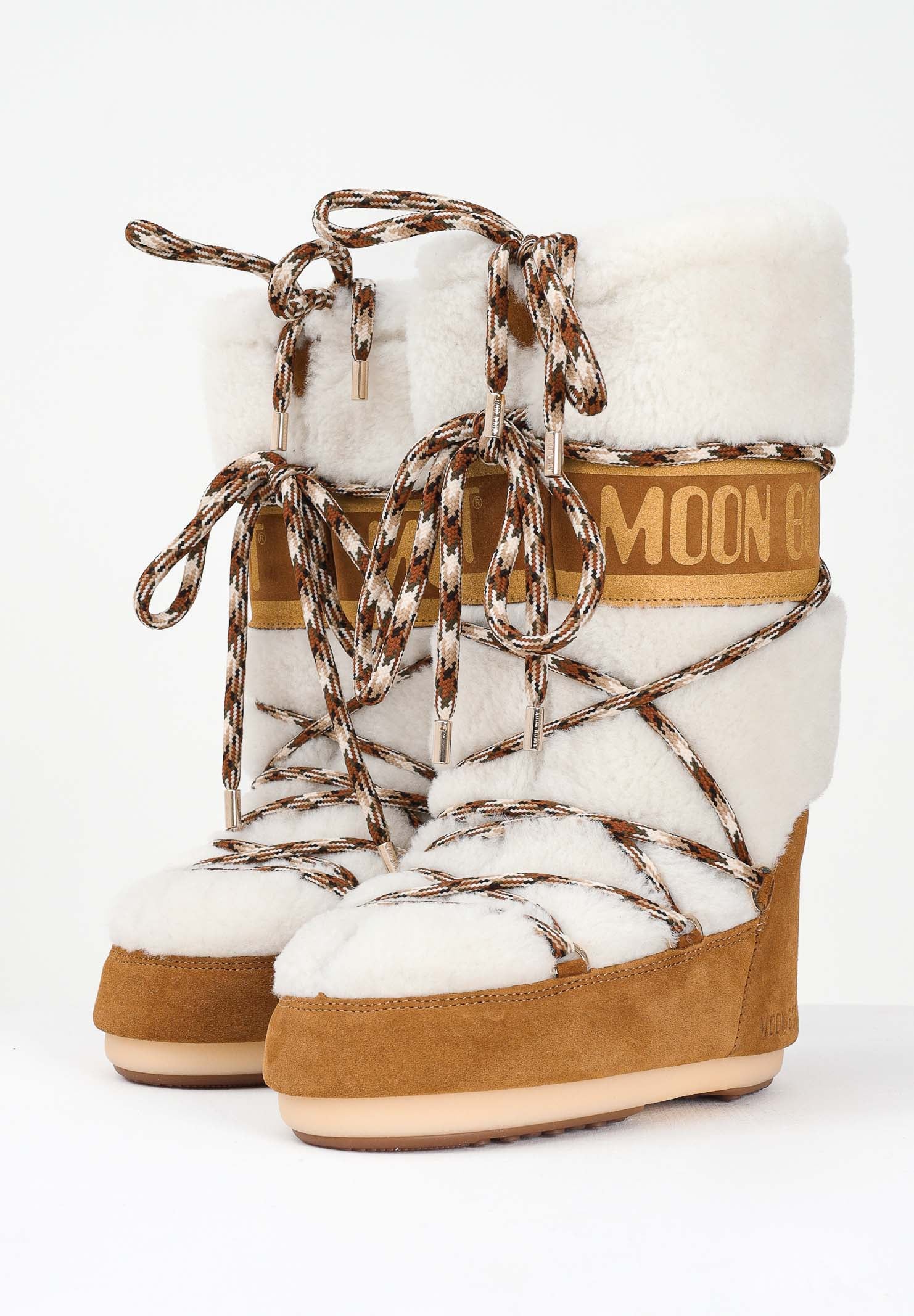 MOON BOOT Stivali da neve LAB69 ICON in shearling panna da donna 80D1402610 MA03 MOON BOOT