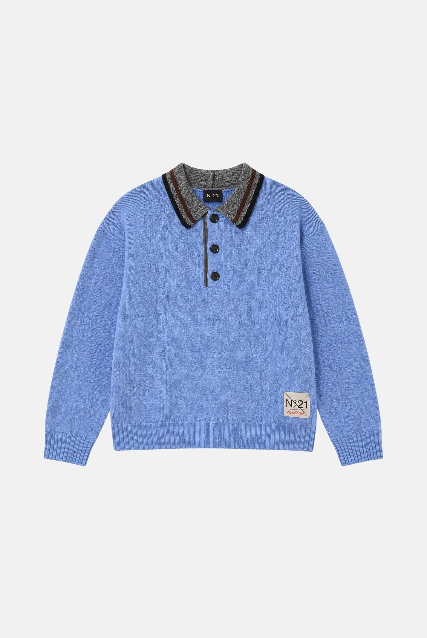 N21 Maglione color lapis, celeste per donna, ragazzi e bambini con colletto e logo a contrasto N210DHN0547 0N827 N21
