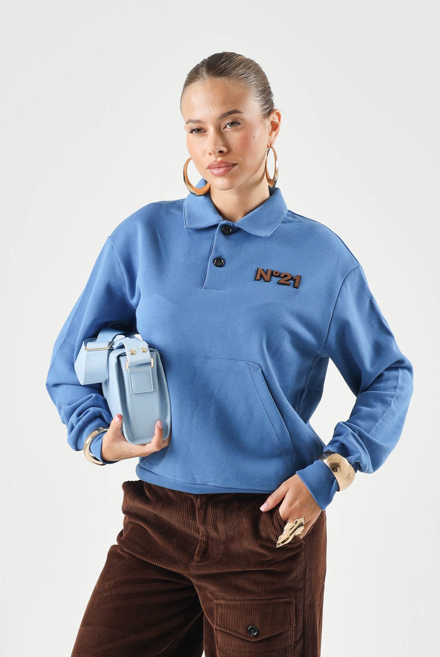 N21 Polo lapis Blue, colore azzurro per donna, ragazza e bambina con patchh logo N210E5N0522 0N827 N21