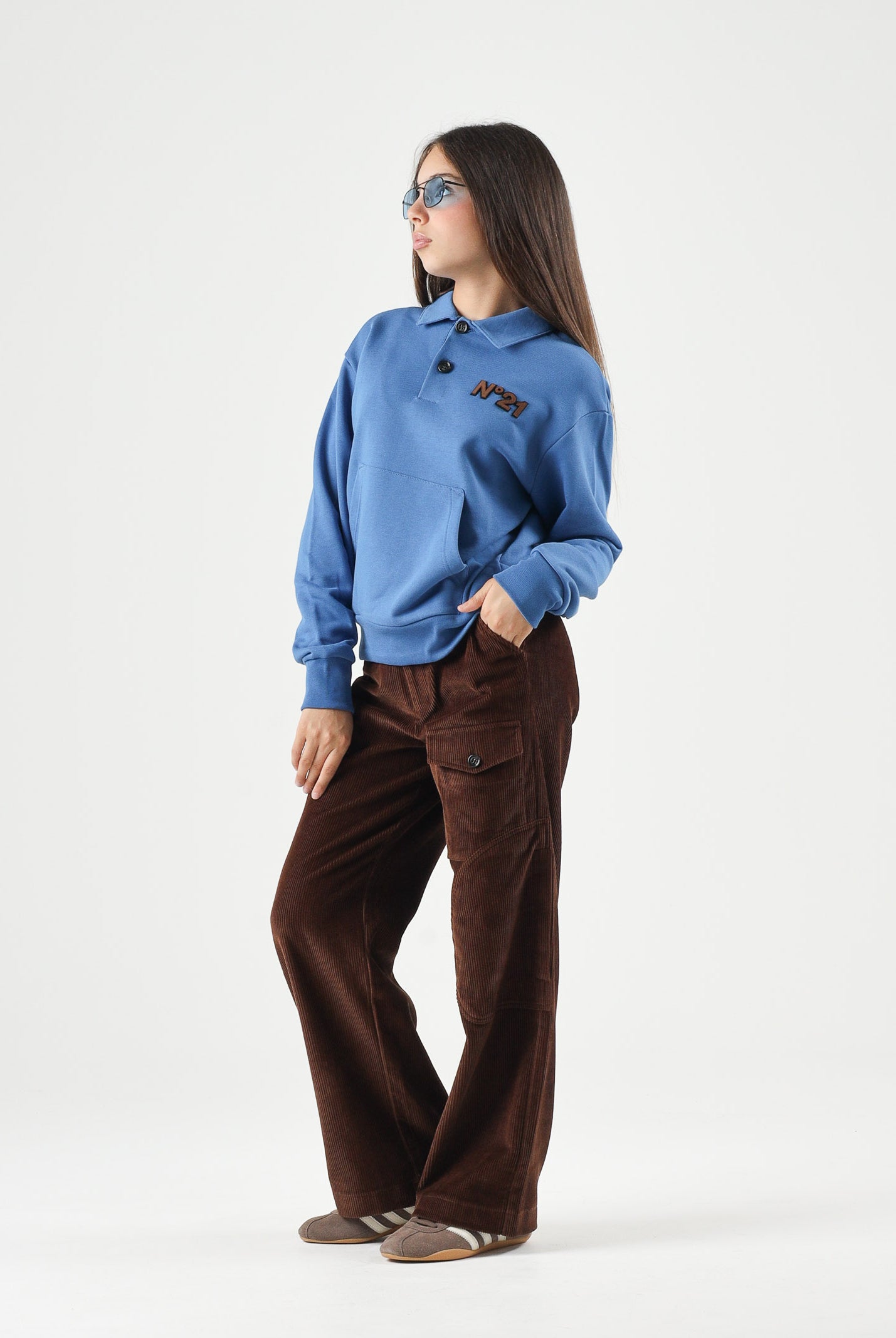 N21 Polo lapis Blue, colore azzurro per donna, ragazza e bambina con patchh logo N210E5N0522 0N827 N21