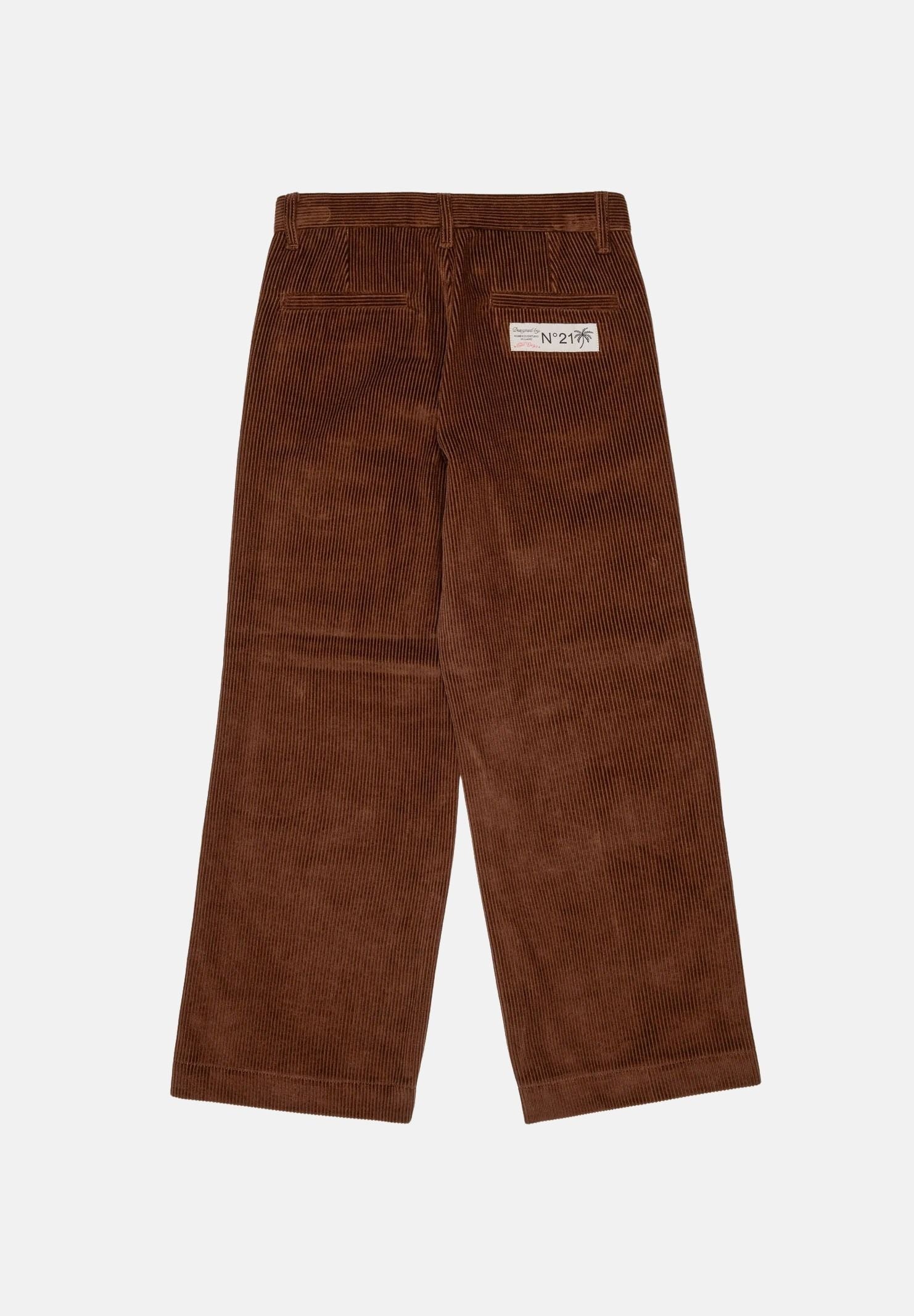 N°21 Jeans CORDUROY TROUSERS choccolate-marrone per donna, ragazzi e bambini con tasca cargo laterale e logo patch sul retro. N210ELN0526 0N721 N21
