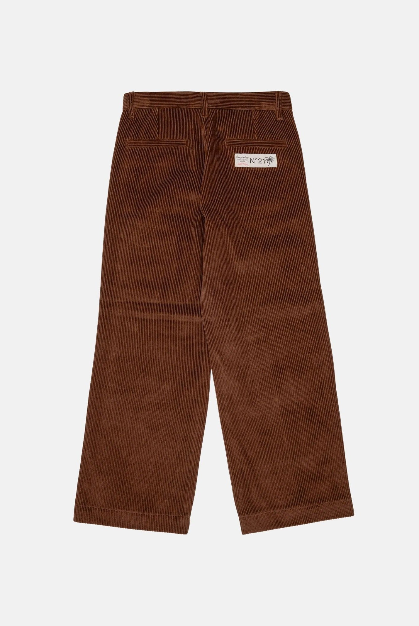 N°21 Jeans CORDUROY TROUSERS choccolate-marrone per donna, ragazzi e bambini con tasca cargo laterale e logo patch sul retro. N210ELN0526 0N721 N21