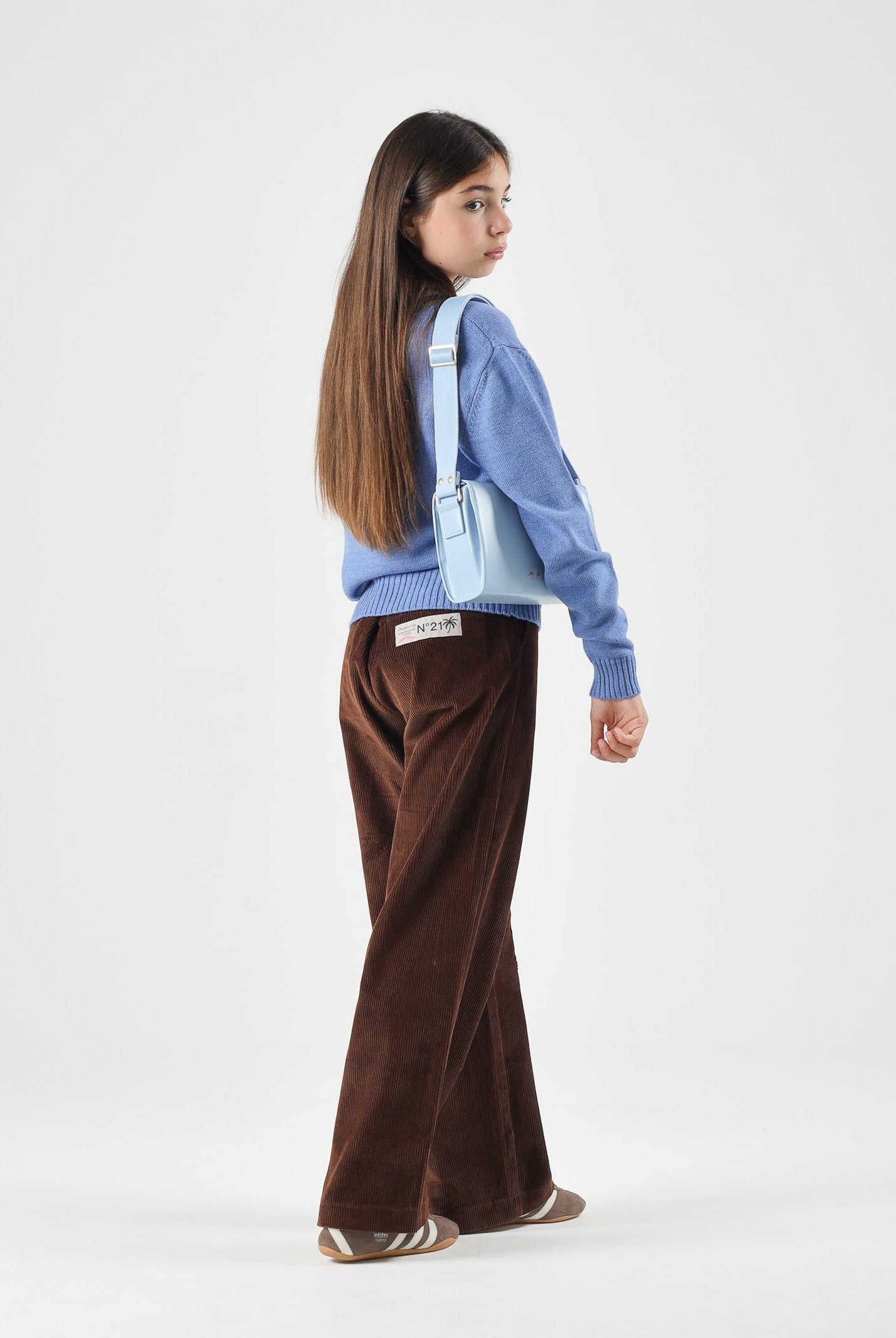 N°21 Jeans CORDUROY TROUSERS choccolate-marrone per donna, ragazzi e bambini con tasca cargo laterale e logo patch sul retro. N210ELN0526 0N721 N21