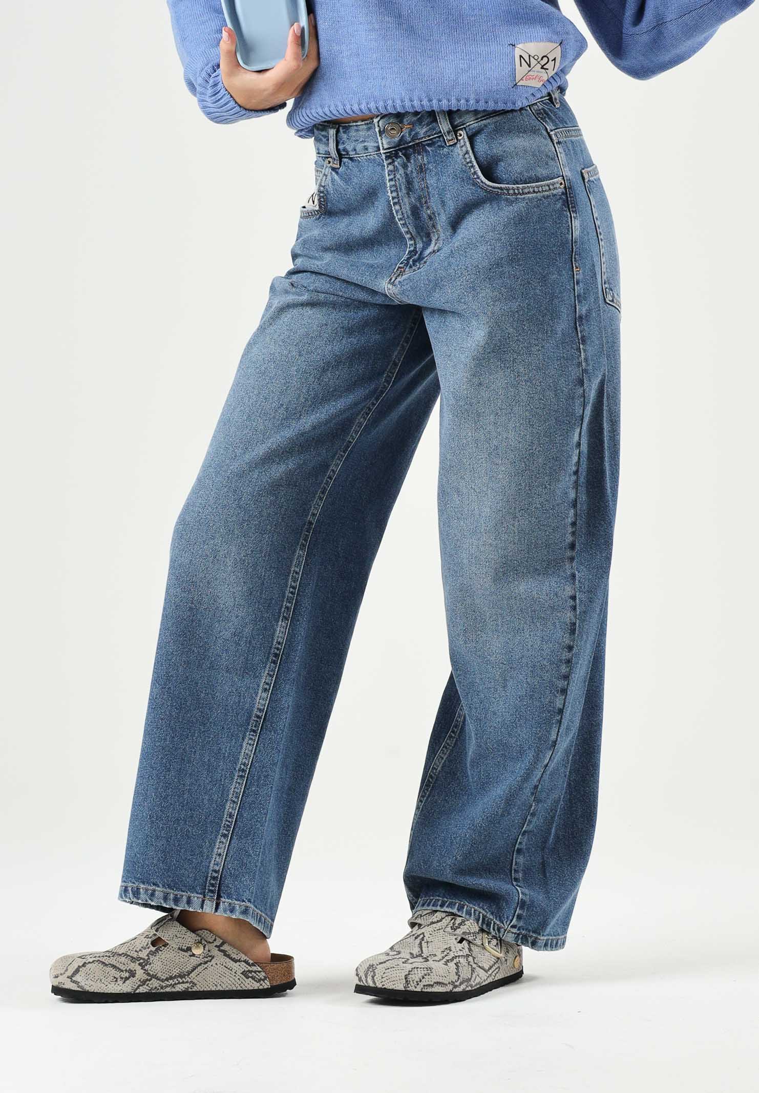 N°21 Jeans BOY'S FLARE blu-denim per donna, ragazzi e bambini con logo label frontale e gamba flare.<BR/> N210FBN0534 0N01 N21