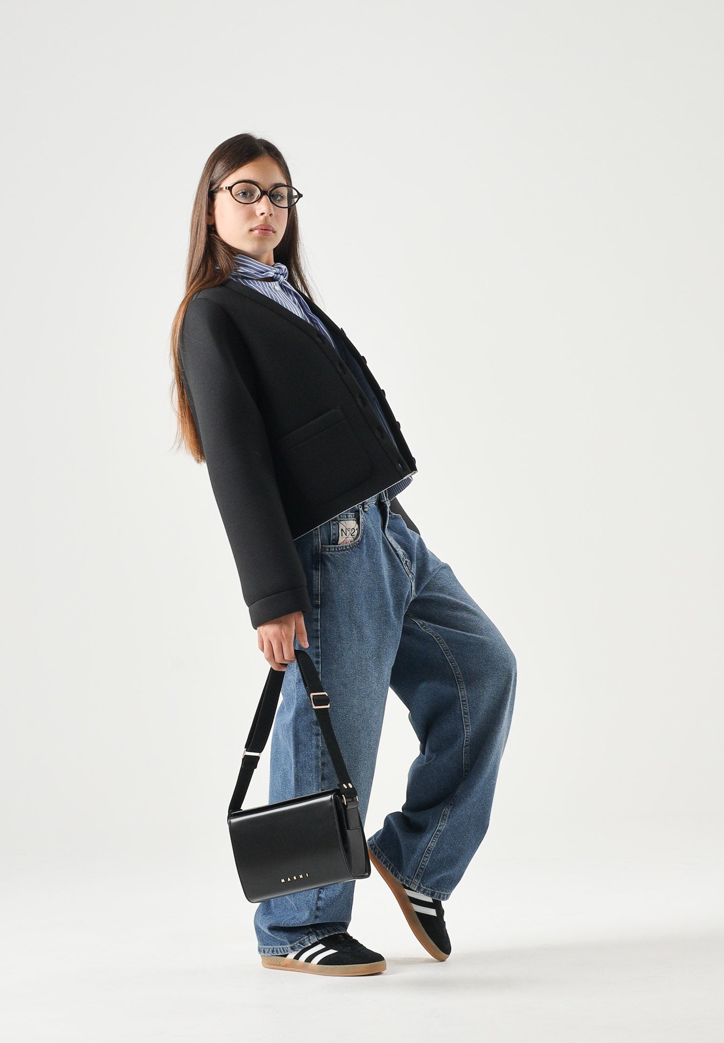 N°21 Jeans BOY'S FLARE blu-denim per donna, ragazzi e bambini con logo label frontale e gamba flare.<BR/> N210FBN0534 0N01 N21