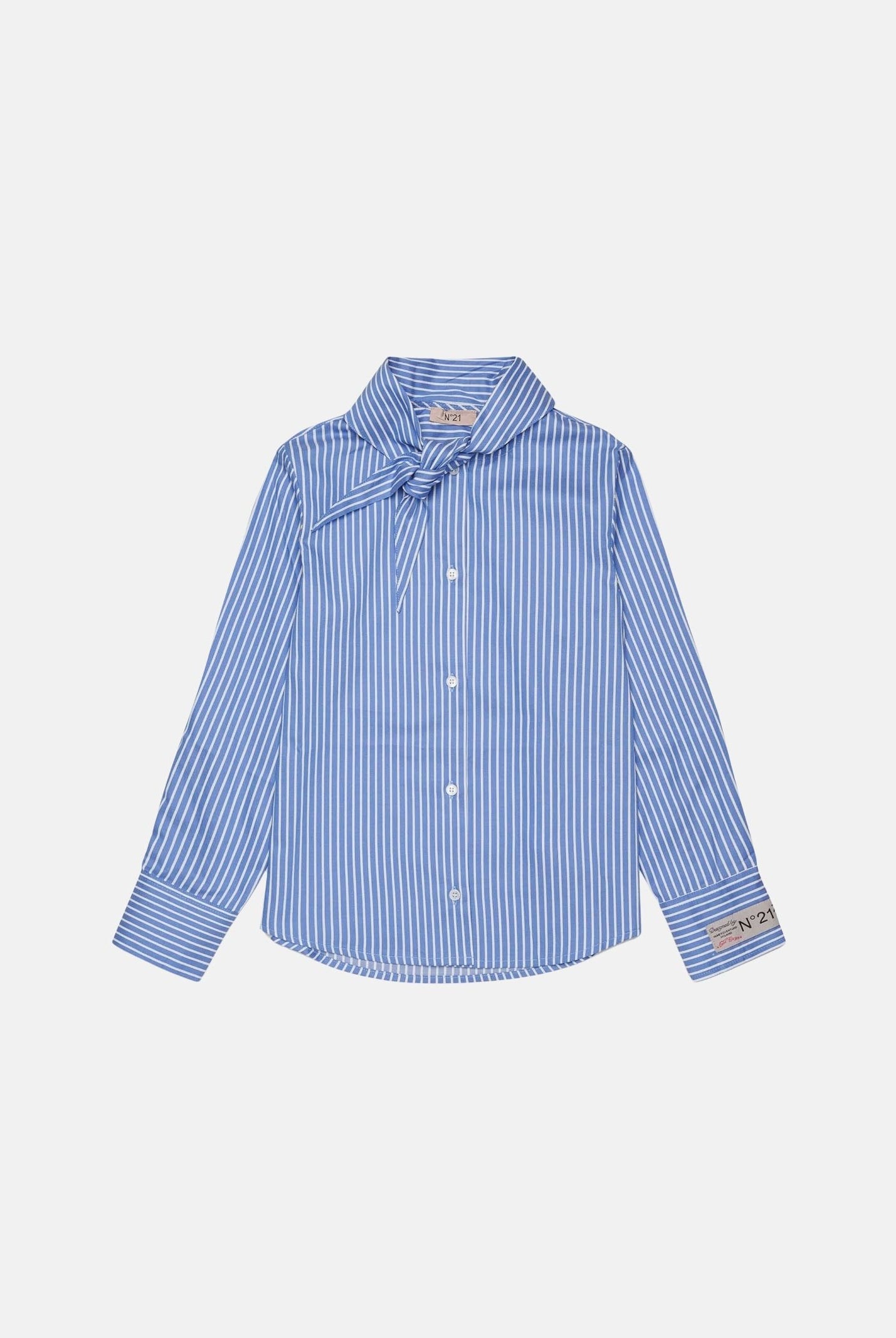N°21 CamiciaSTRIPED TIE-NECK a righe azzurro cielo per donna, ragazzi e bambini con motivo a righe verticali e collo con fiocco. N210FDN0518 0N809 N21