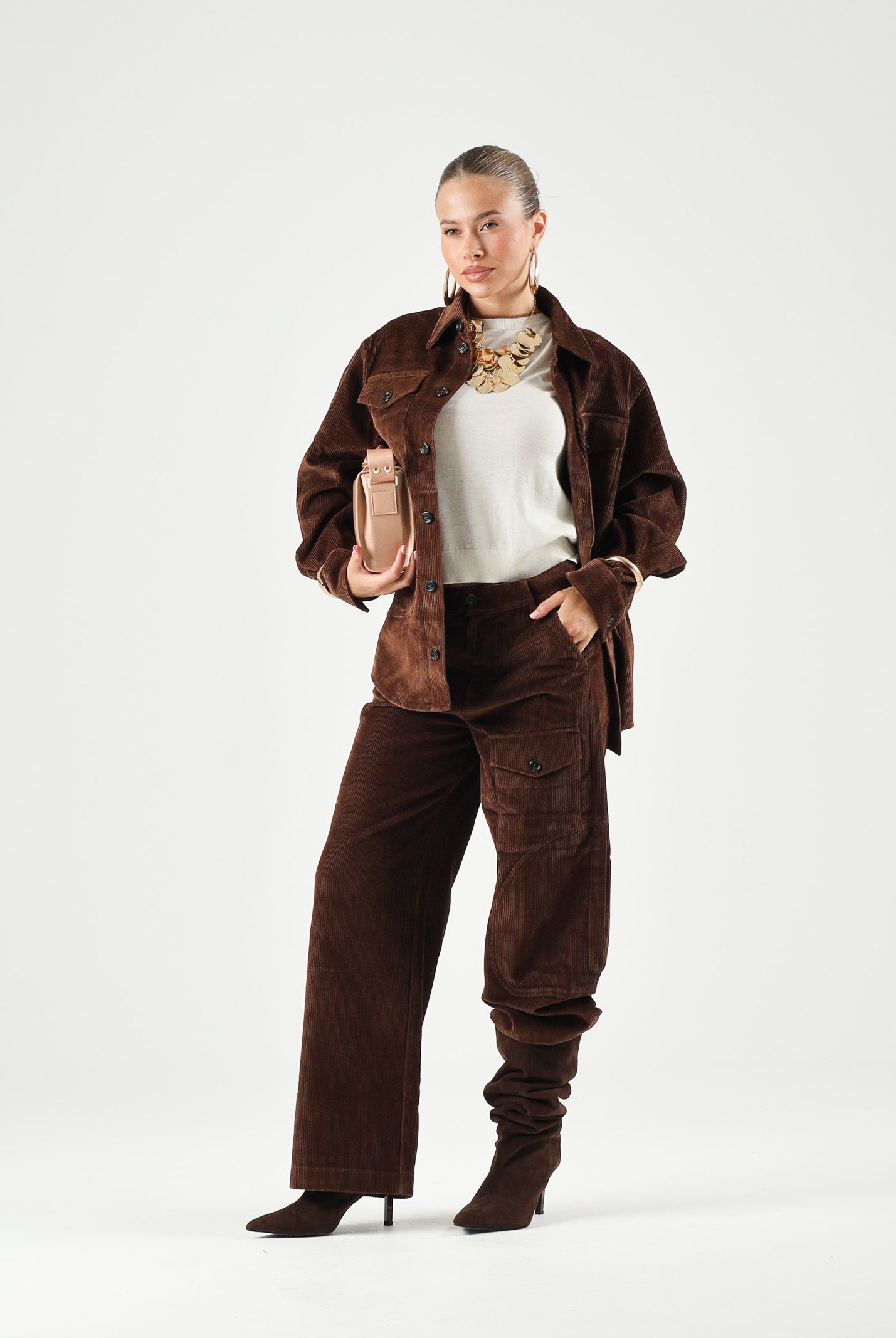 N°21 Camicia COURDUROY shirt, colore brand Chocolate Brown, per donna, ragazzi e bambini con logo in velluto a coste N210FVN0526 0N721 N21
