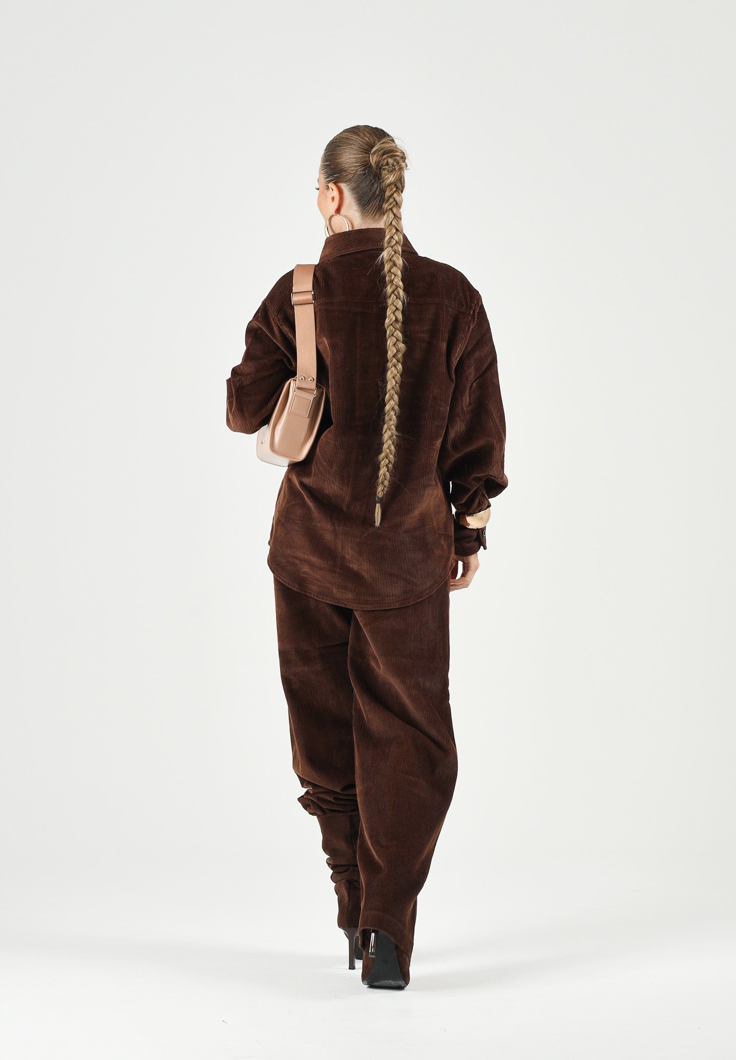 N°21 Camicia COURDUROY shirt, colore brand Chocolate Brown, per donna, ragazzi e bambini con logo in velluto a coste N210FVN0526 0N721 N21