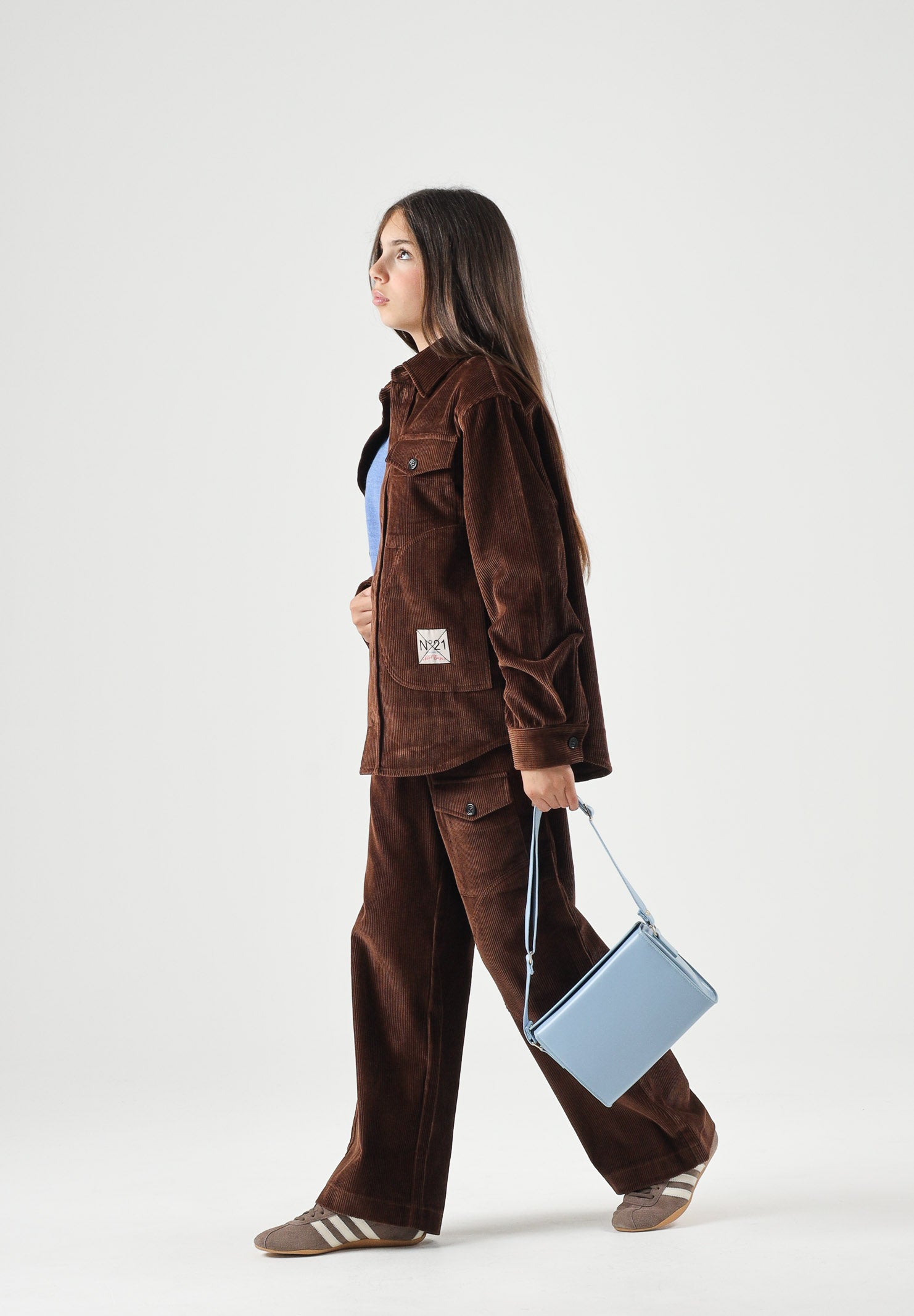 N°21 Camicia COURDUROY shirt, colore brand Chocolate Brown, per donna, ragazzi e bambini con logo in velluto a coste N210FVN0526 0N721 N21