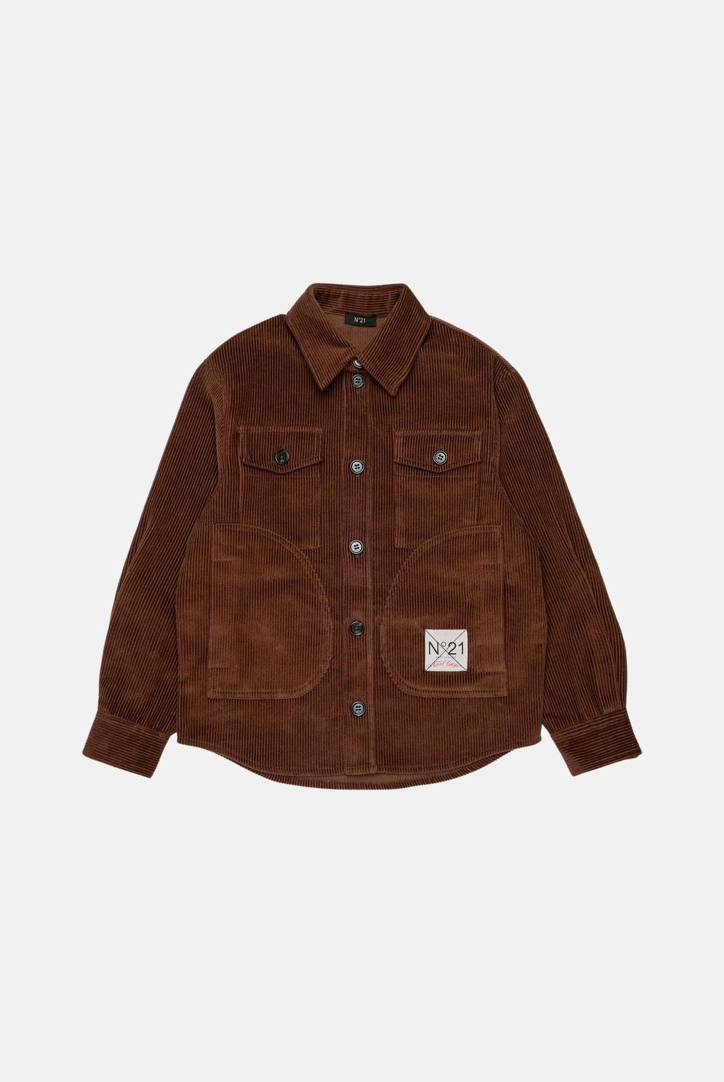 N°21 Camicia COURDUROY shirt, colore brand Chocolate Brown, per donna, ragazzi e bambini con logo in velluto a coste N210FVN0526 0N721 N21