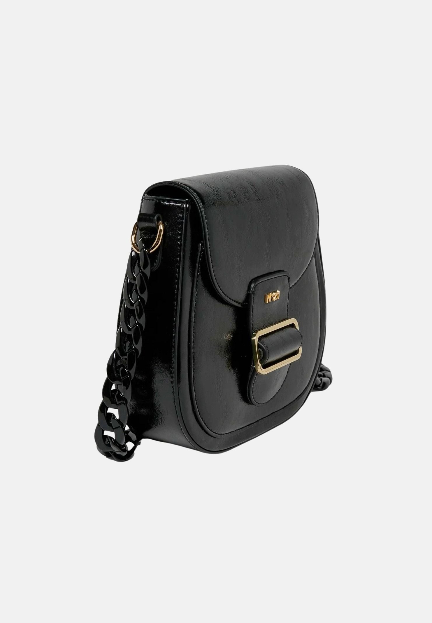 N21 Borsa a tracolla nera da donna con fibbia metallica frontale decorativa. N210GLN0246 0N900 N21