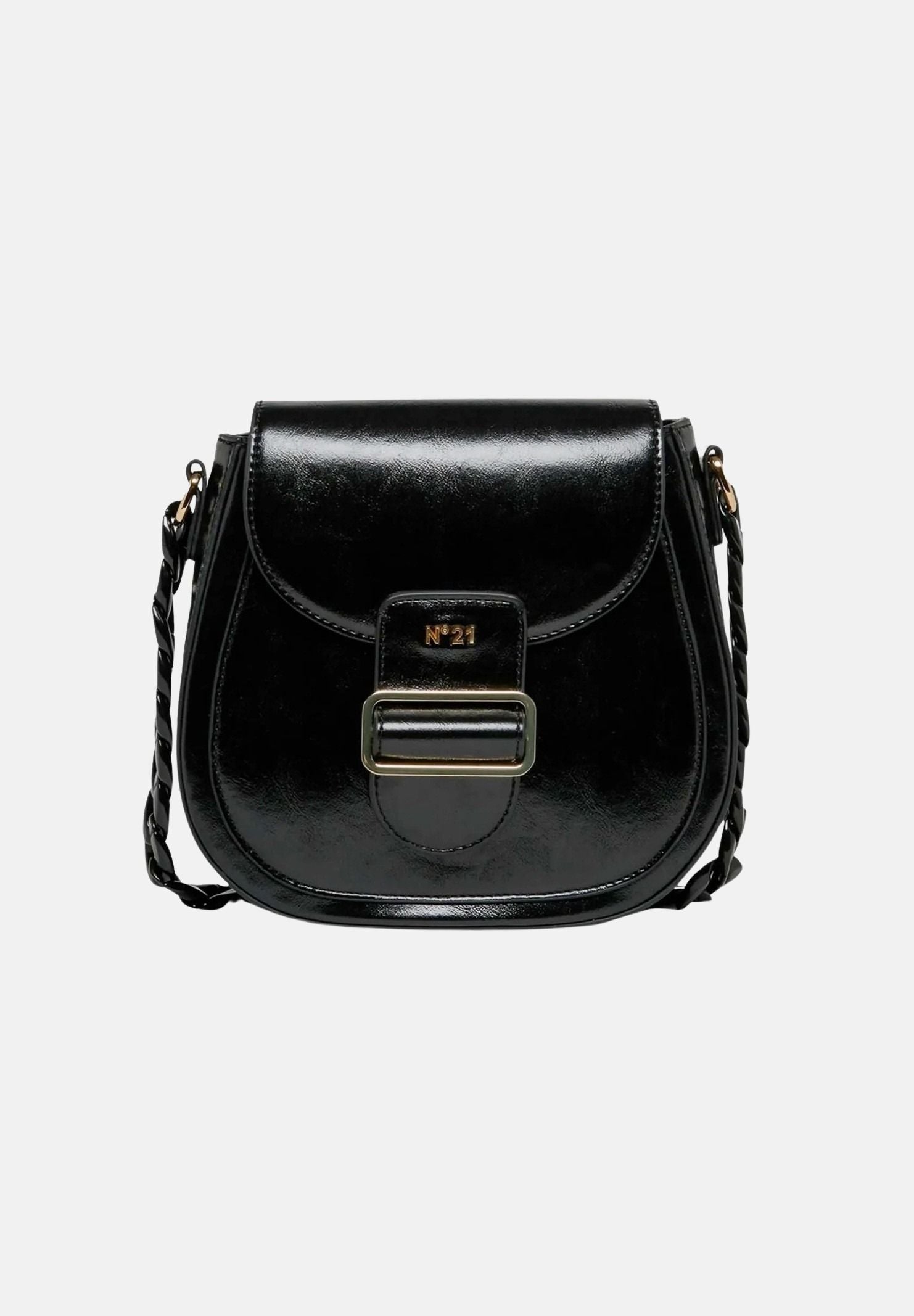 N21 Borsa a tracolla nera da donna con fibbia metallica frontale decorativa. N210GLN0246 0N900 N21