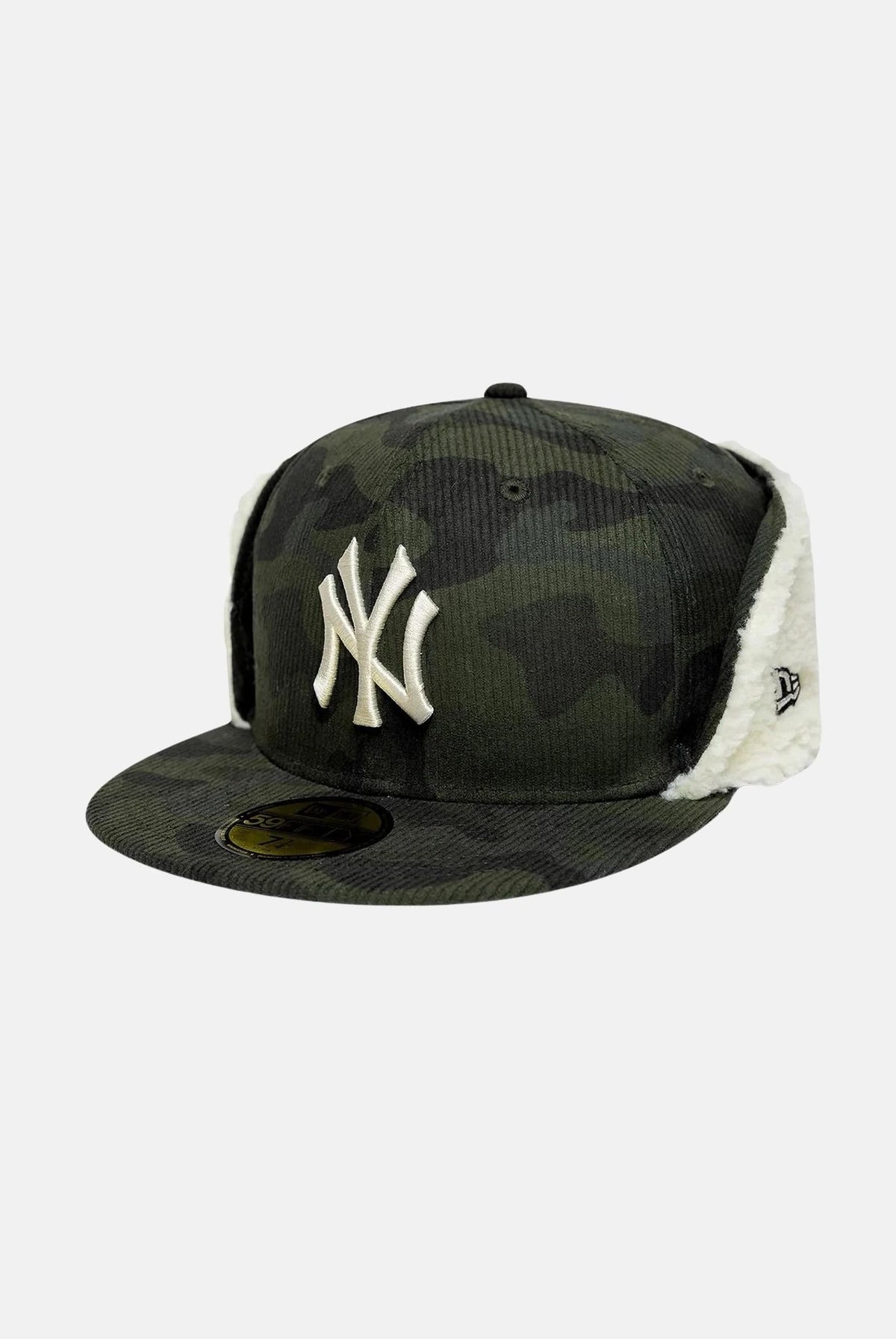 NEW ERA Cappello 59FIFTY CORD DOWNFLAP New York Yankees Green verde militare camouflage per uomo e donna con paraorecchie in ecopelliccia. 60842645 . NEW ERA