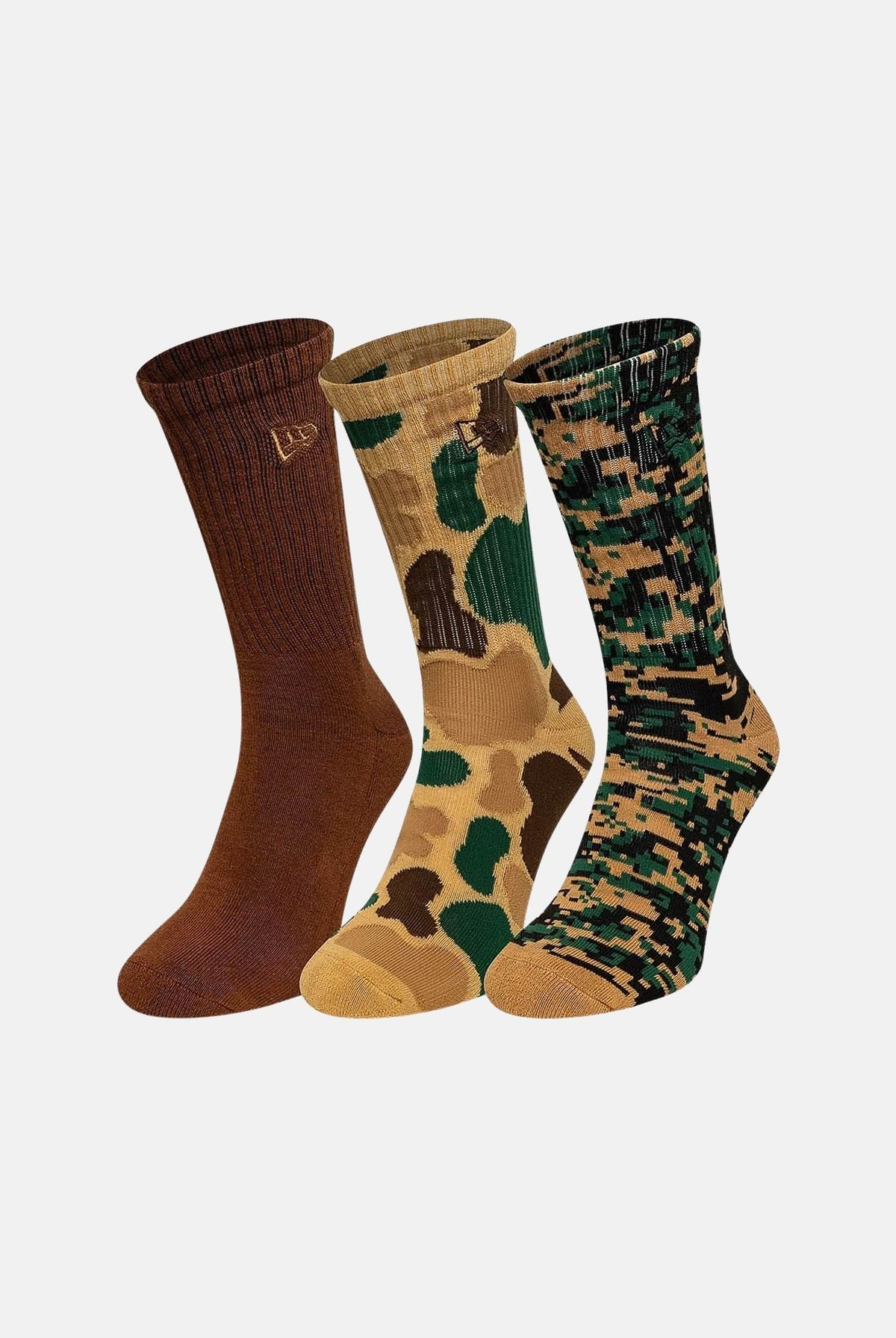 NEW ERA Set 3 paia calzini sportivi TEAM STRIPE marroni per uomo e donna con fantasia camouflage e dettagli a costine 60897363 . NEW ERA