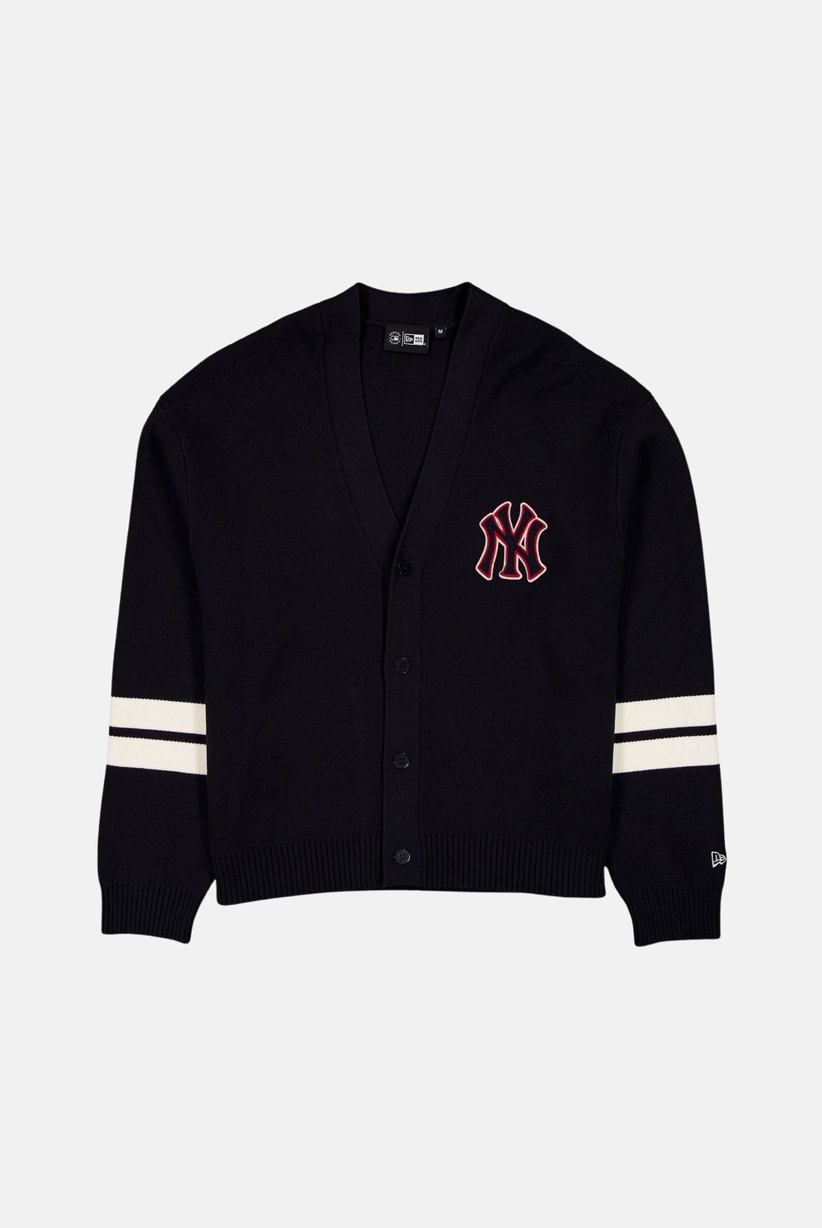 NEW ERA Cardigan nero per uomo e donna con bottoni e righe sportive bianche sulle maniche 60897381 . NEW ERA