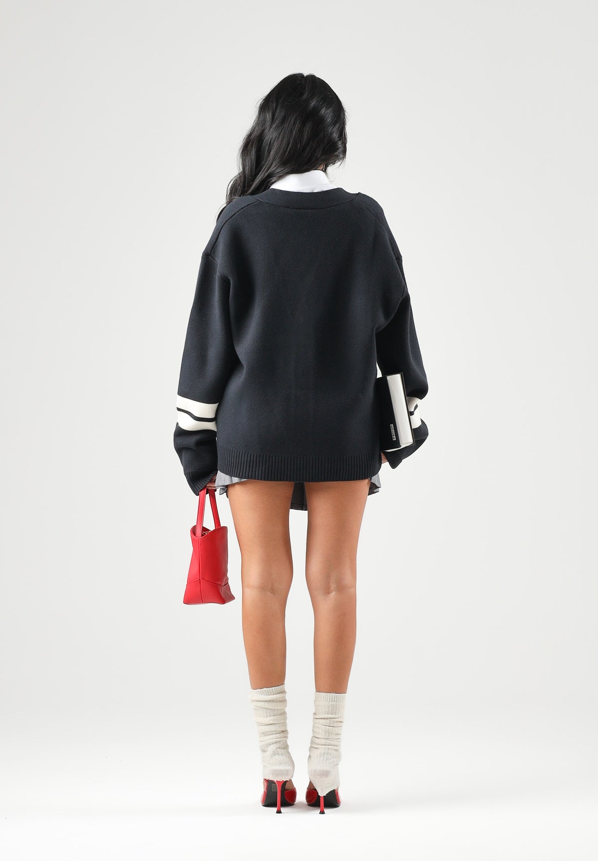 NEW ERA Cardigan nero per uomo e donna con bottoni e righe sportive bianche sulle maniche 60897381 . NEW ERA