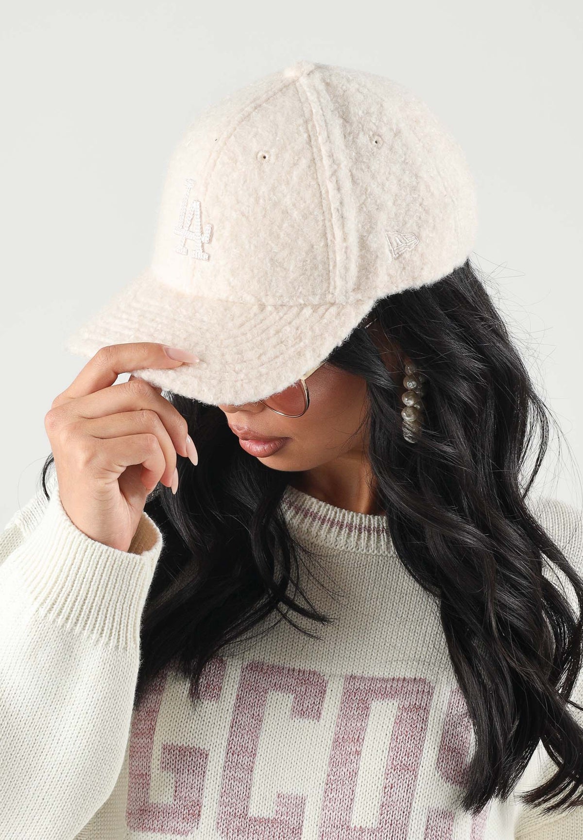 NEW ERA Cappello con visiera 9FORTY M-CROWN WINTER BORG LA DODGERS Light Beige panna chiaro da donna, 60915791 . NEW ERA
