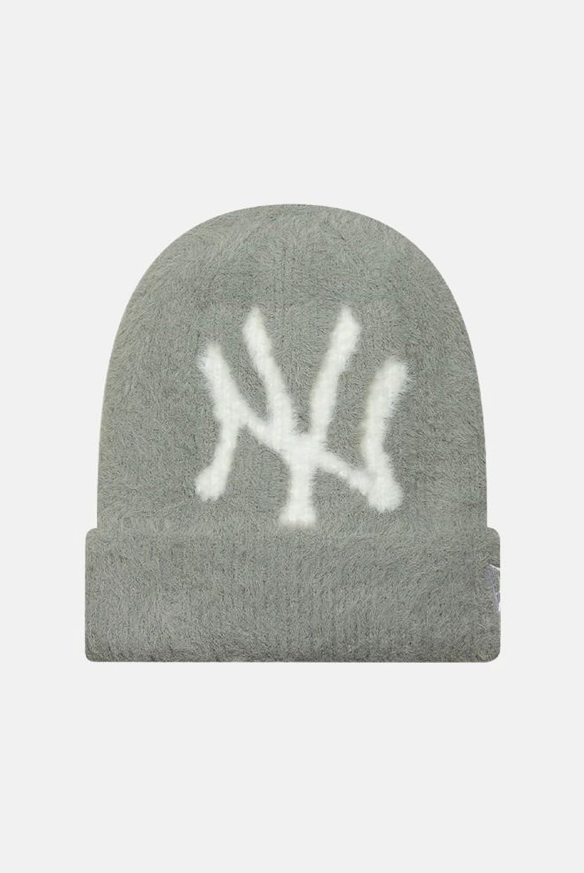 NEW ERA Berretto di lana Beanie grigio per donna con risvolto e maxi logo NY ricamato a contrasto sul davanti. 60915890 . NEW ERA