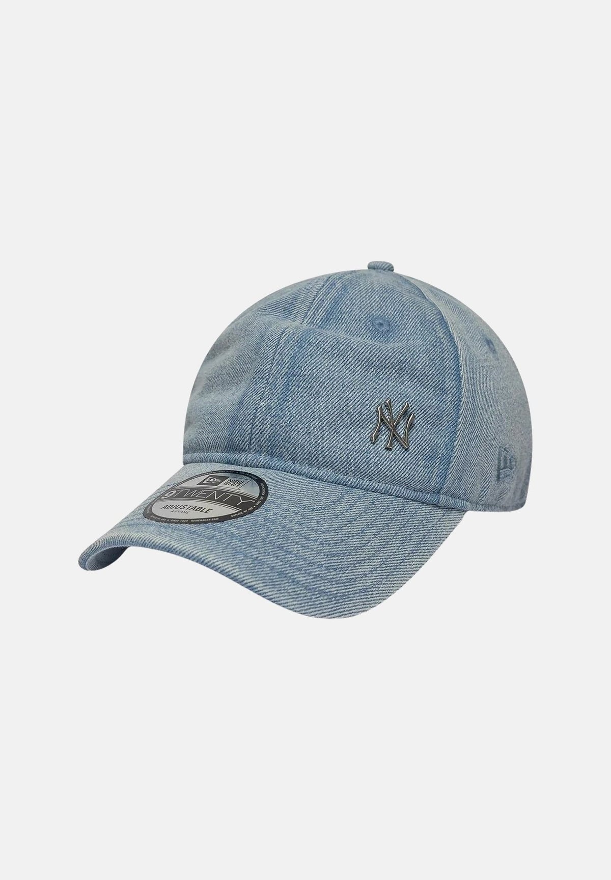 NEW ERA Cappellino 9TWENTY NEW YORK YANKEES azzurro denim per uomo e donna, effetto lavato, visiera curva e logo NY ricamato. 60960221 . NEW ERA
