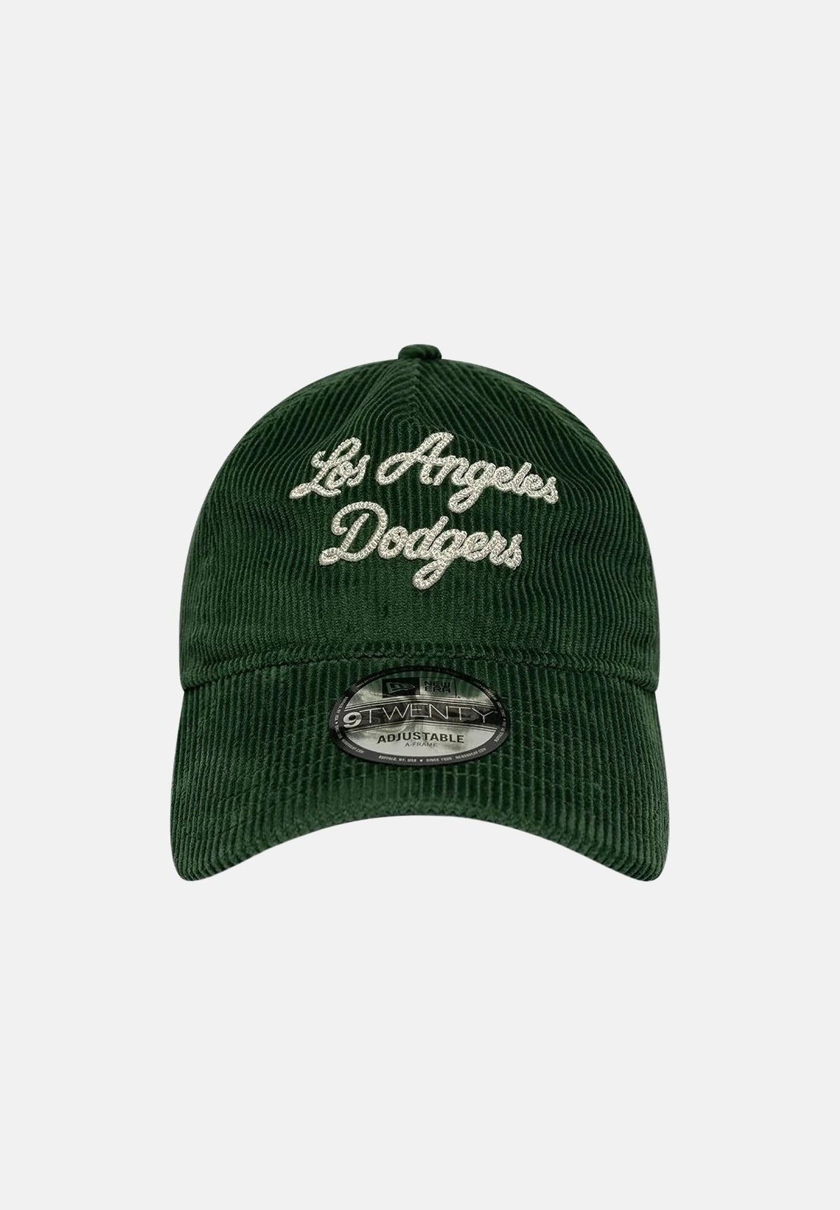 NEW ERA Cappello 9TWENTY A-FRAME CORD SCRIPT Dark Green verde scuro per uomo e donna, in velluto a coste con visiera curva e ricamo Dodgers. 60960256 . NEW ERA