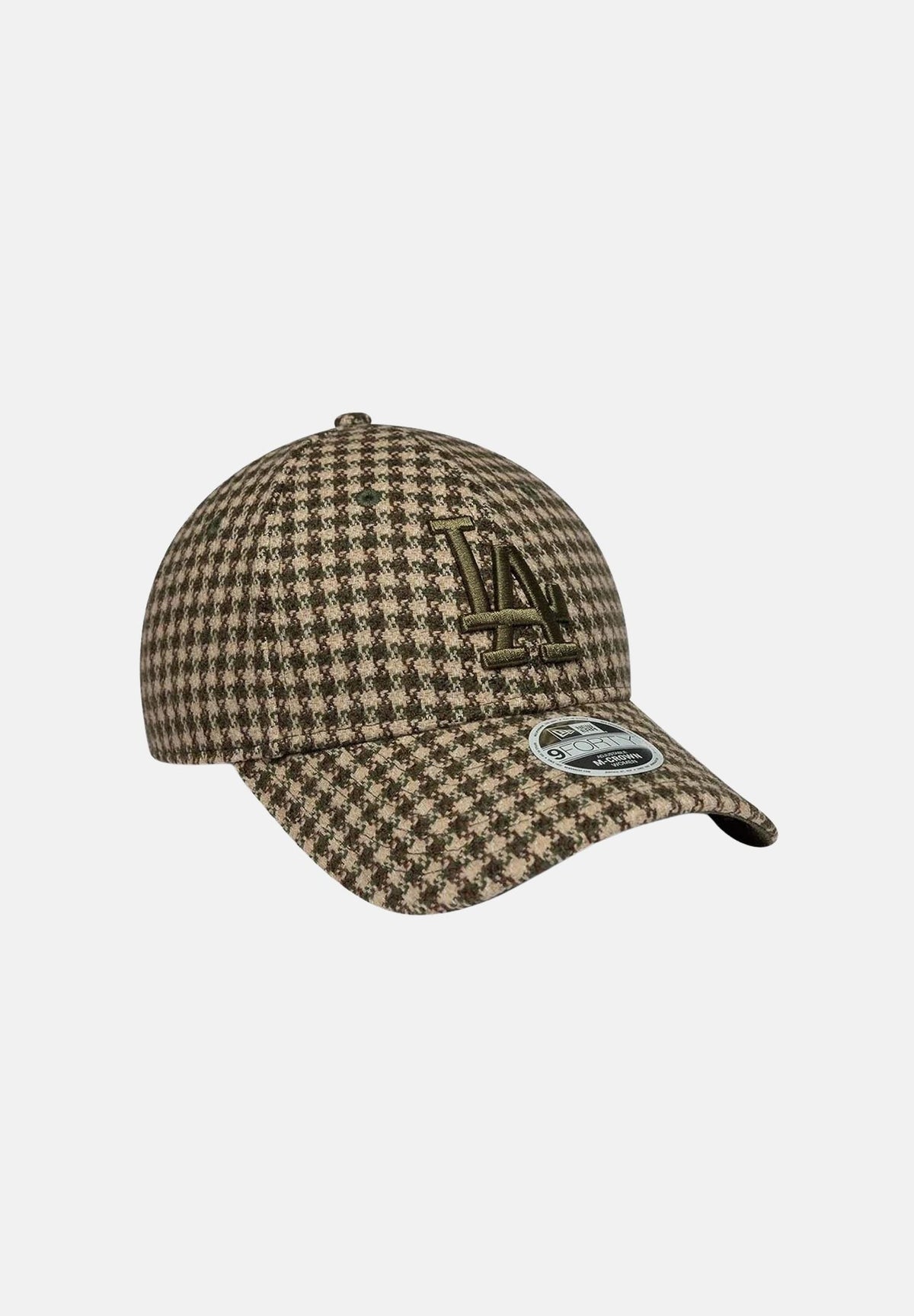 NEW ERA Cappello 9FORTY M-CROWN LA DODGERS MLB HOUNDSTOOTH Green verde e beige da donna, in pied-de-poule con logo LA ricamato e visiera curva. 60960357 . NEW ERA