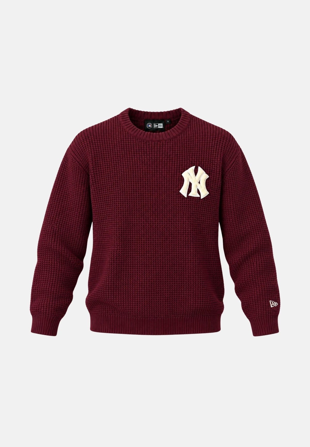 NEW ERA Felpa girocollo MLB WAFFLE KNIT NEW YORK YANKEES Bordeaux vinaccia per uomo e donna, con logo NY sul petto.<BR/> 60960431 . NEW ERA