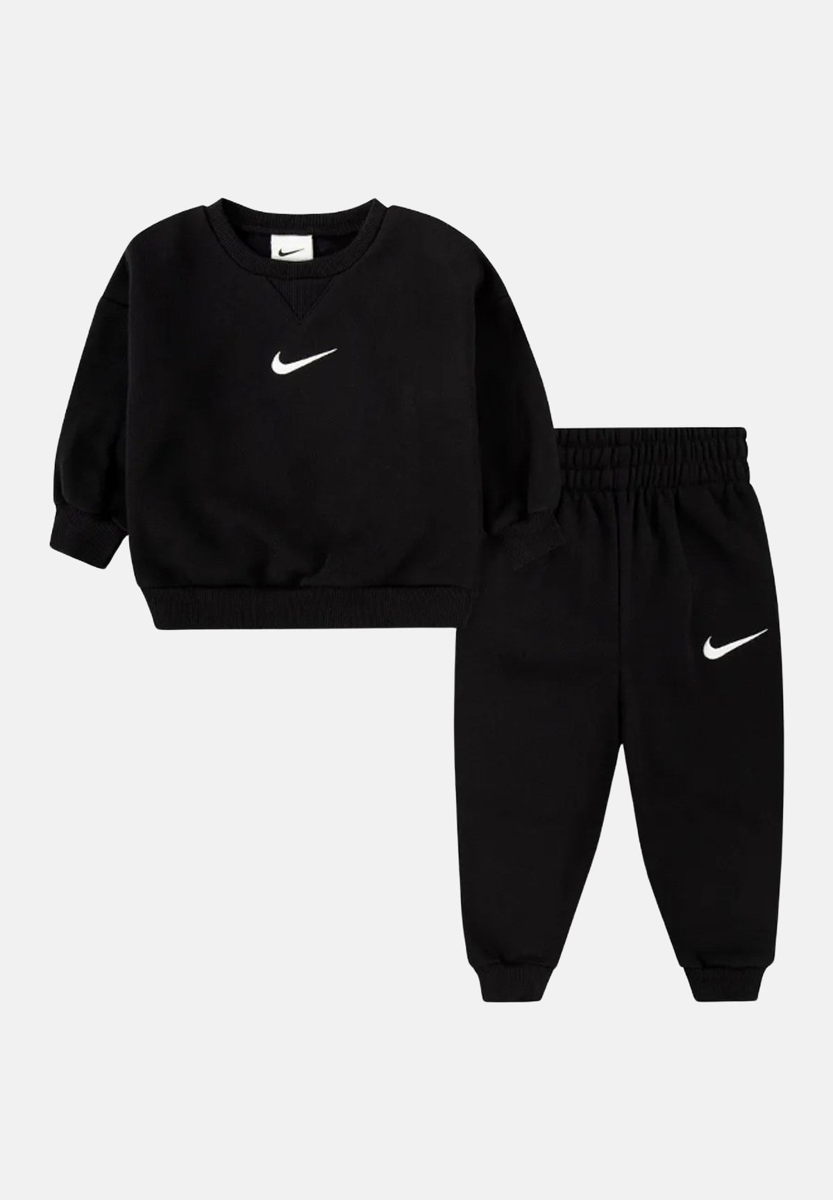 NIKE Tuta CREW FLEECE nera da neonato con logo Swoosh ricamato a contrasto. 66M188 023 NIKE