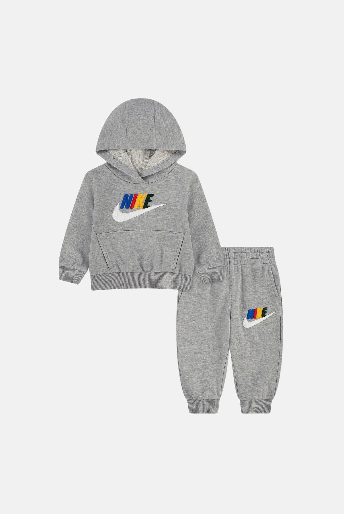 NIKE Tuta Club Chenille grigia per neonato con felpa con cappuccio, logo Futura in ciniglia e pantaloni jogger. 66N385 042 NIKE