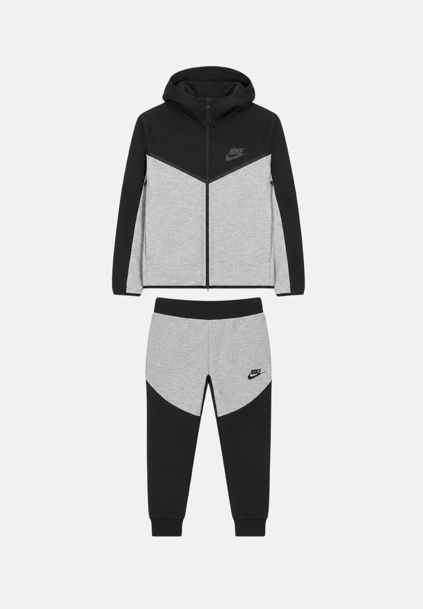 NIKE Tuta Tech Fleece nera e grigia per bambino e bambina con logo 86M880 K90 NIKE
