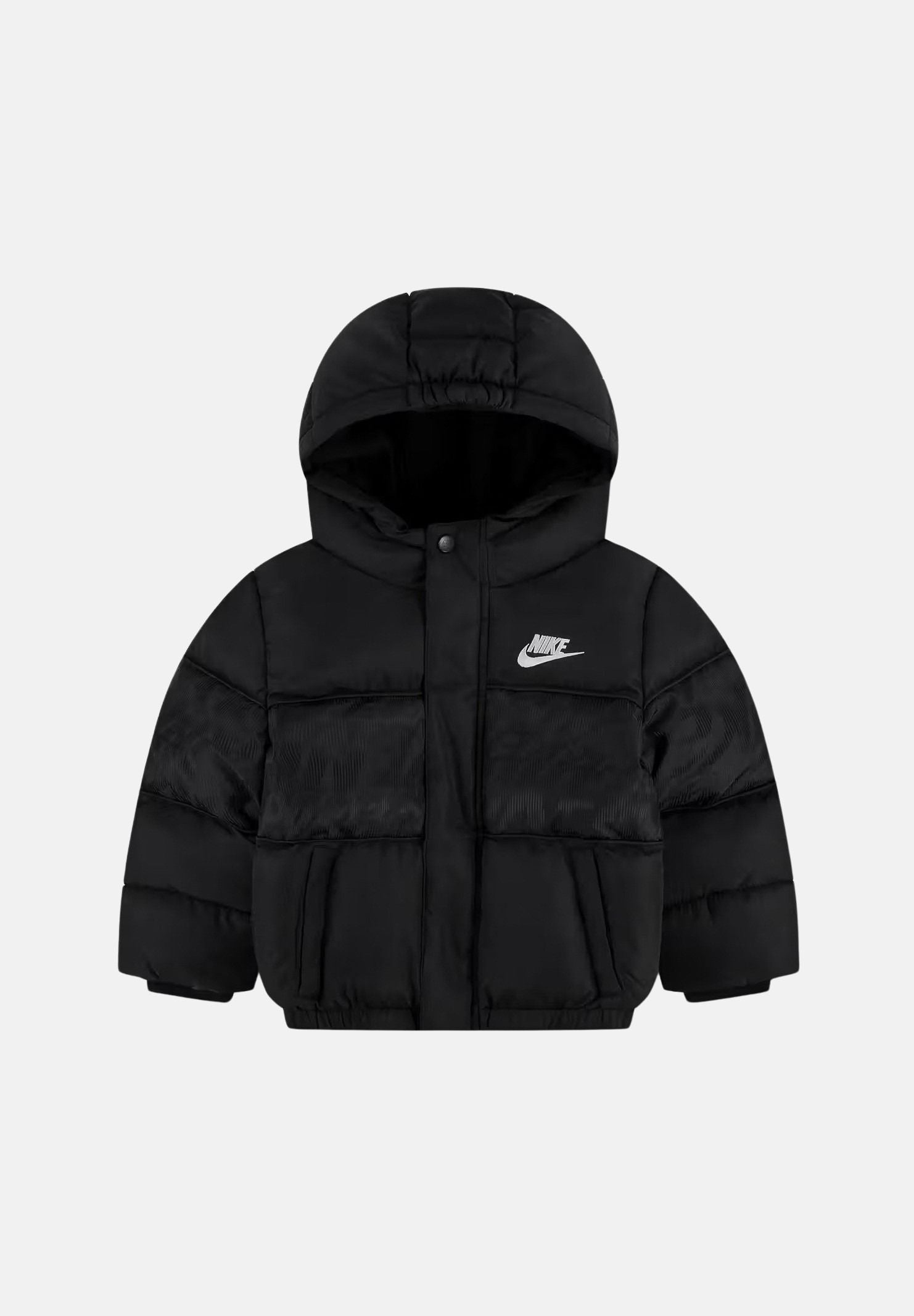 NIKE Piumino nero per bambino e bambina con cappuccio imbottito e chiusura frontale con zip 86N976 023 NIKE