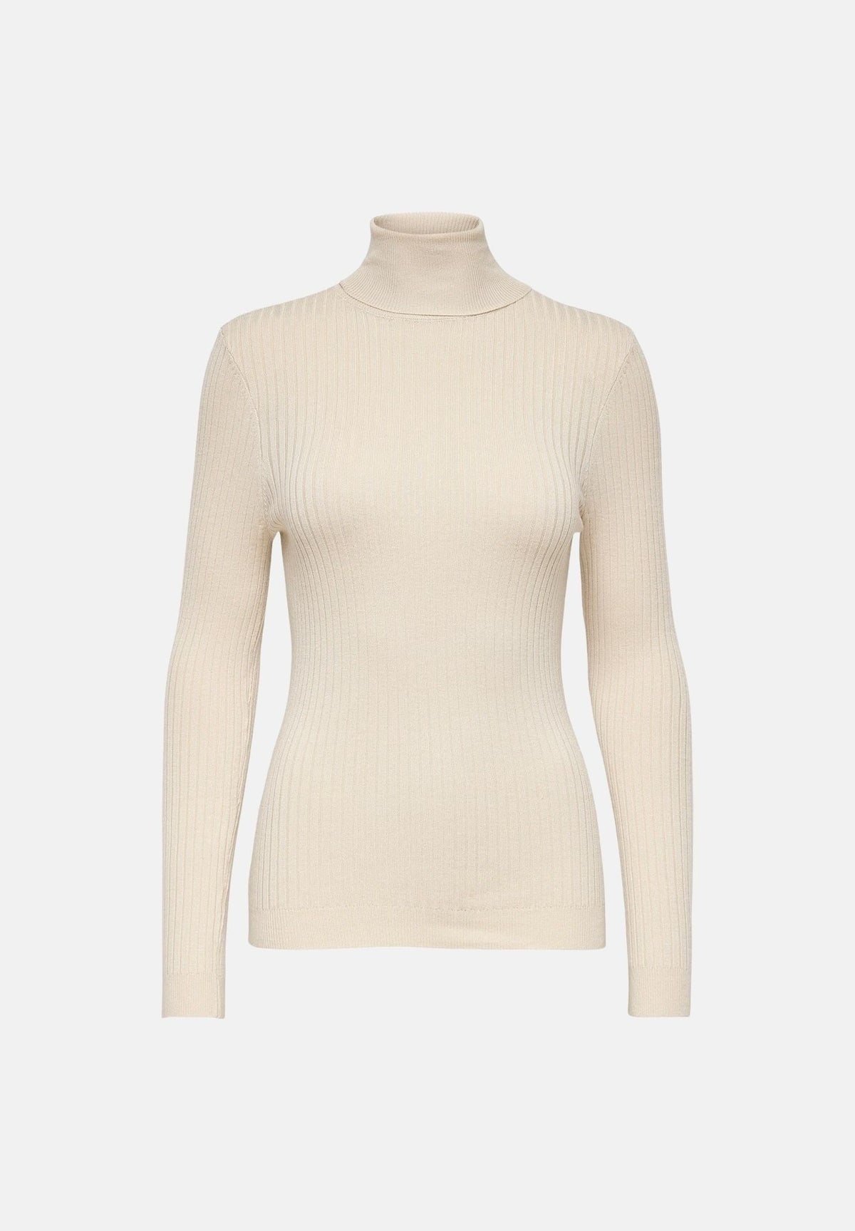 ONLY Dolcevita basic beige per donna con collo alto e lavorazione a costine sottili. 15165075 PU ONLY
